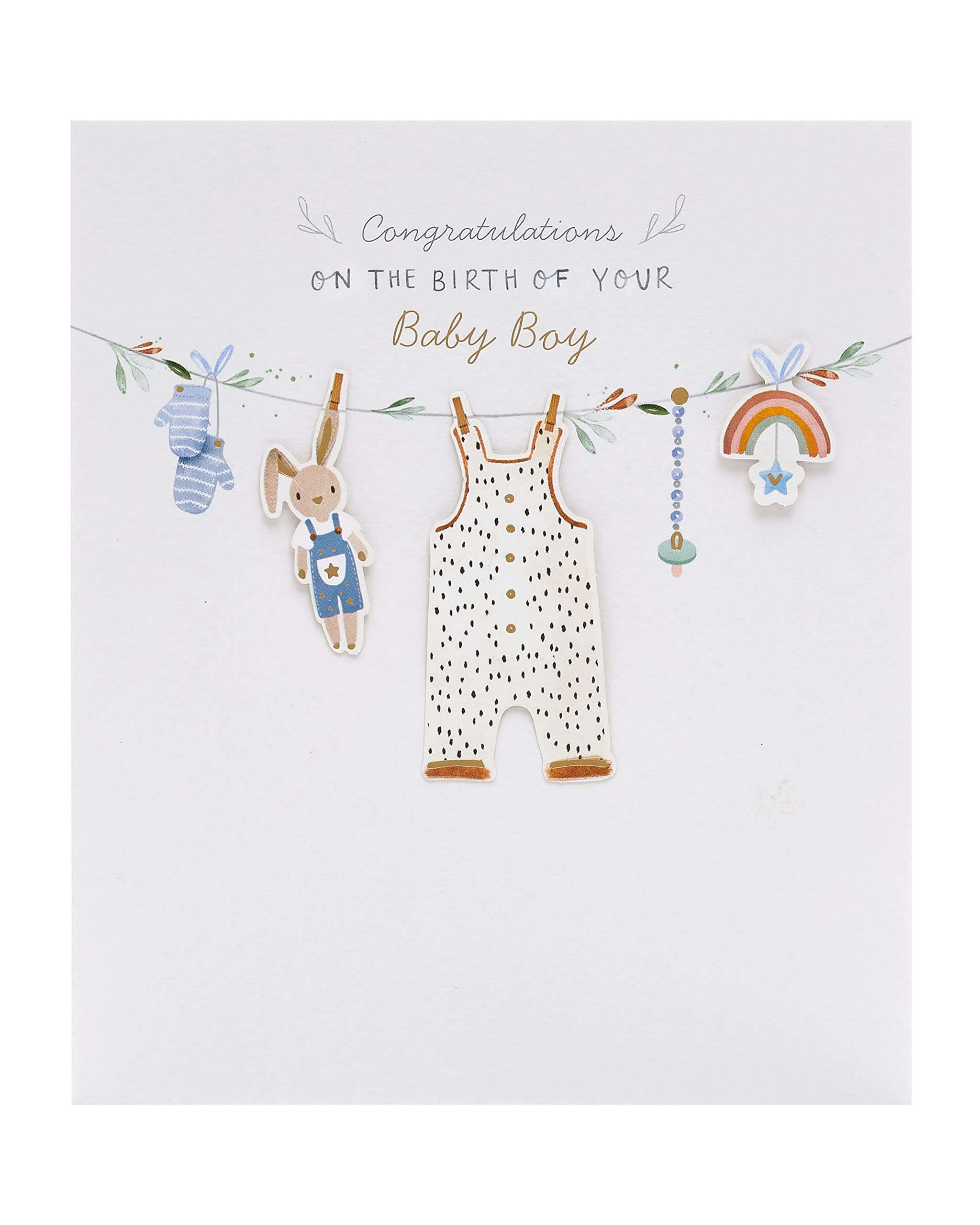 UK Greetings New Baby Boy Card | 3D Raised Icons & Gold Foil | 165 x 190 mm 1