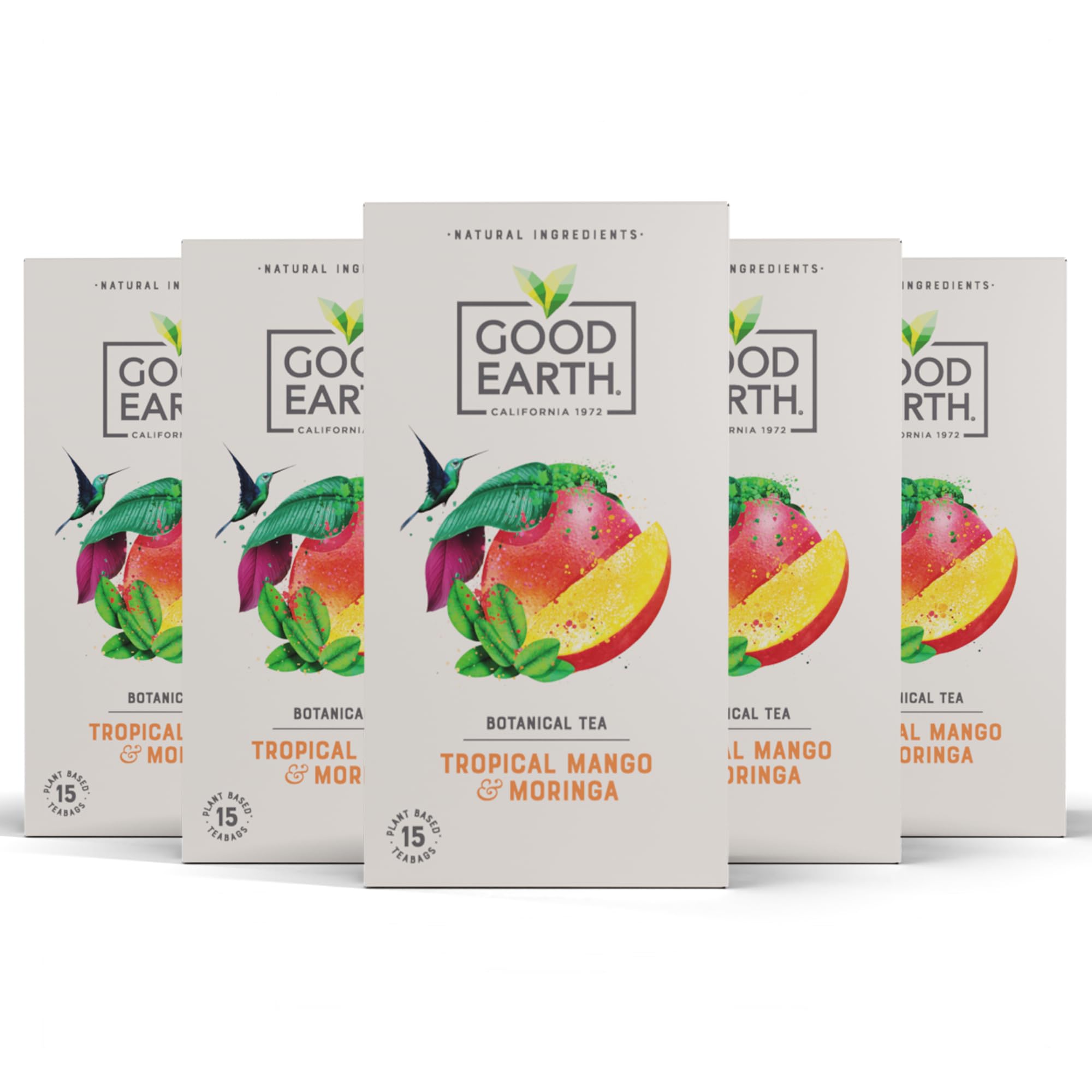 Good Earth Tea Co. Tropical Mango & Moringa Herbal Tea Bags - 15 Count (Pack of 5)