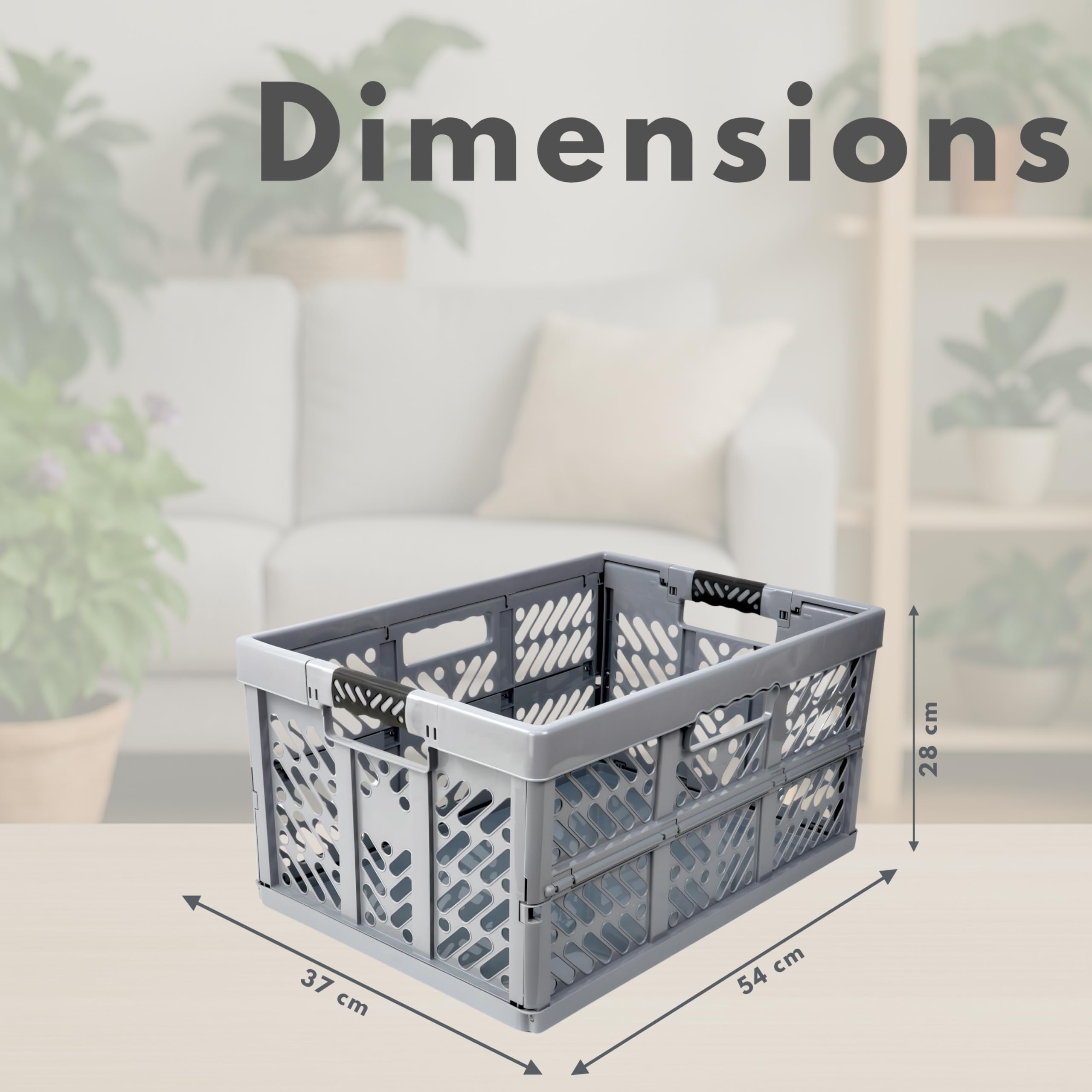 DIVCHI 45L Foldable Plastic Storage Crate - Grey | Space-Saving | Heavy-Duty