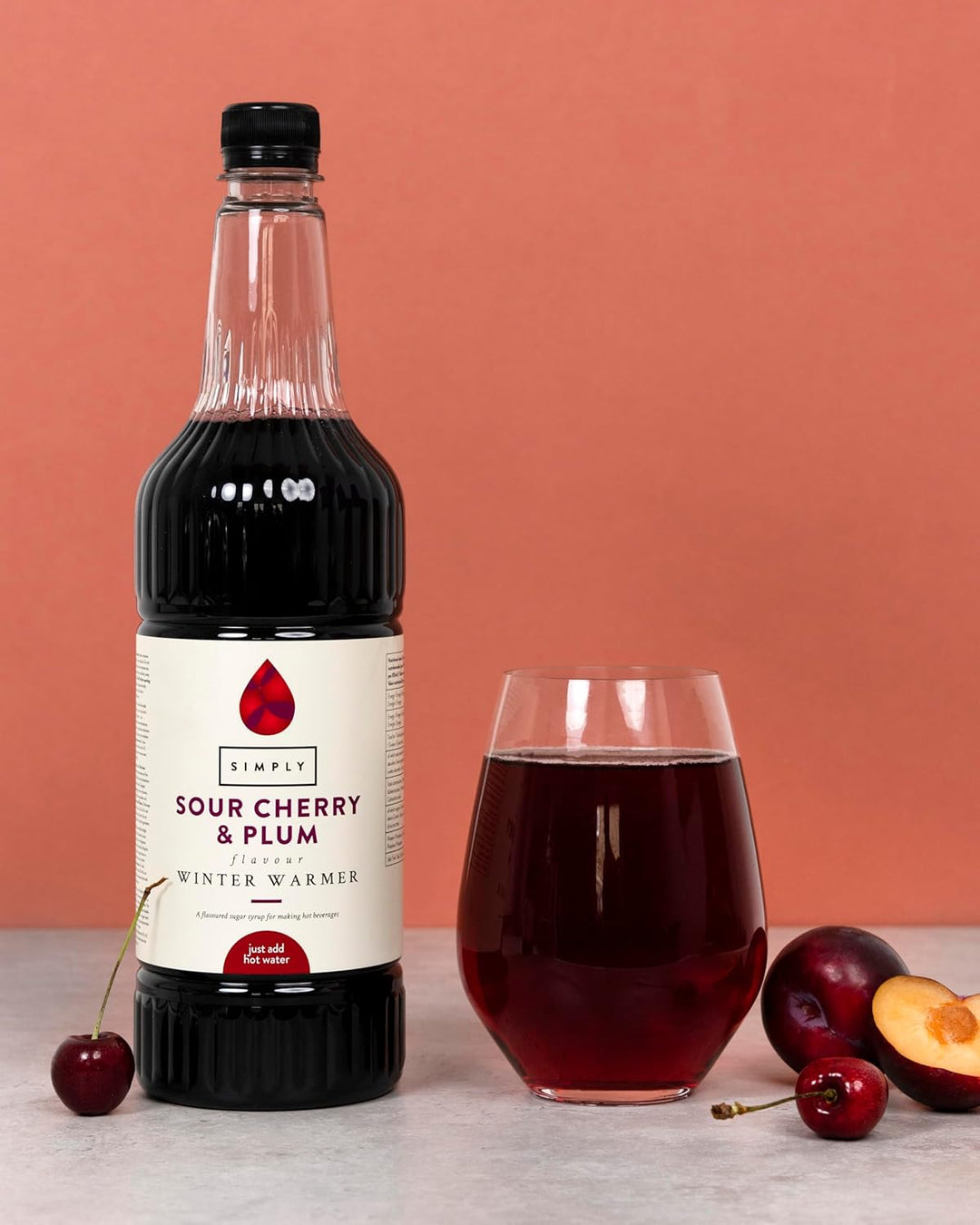Simply Sour Cherry & Plum Winter Warmer Syrup, Vegan and Nut Free Flavoured Syru