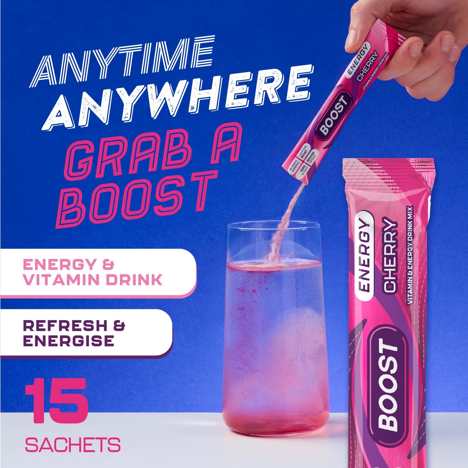 Boost Energy and Hydration Powder - Sugar Free | 6X Mixed Flavour Sachets | Caffeine & B-Vitamins