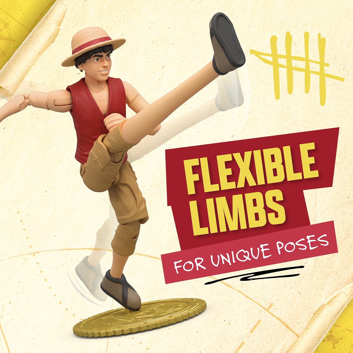 One Piece Monkey D. Luffy 6" Action Figure with 6 Accessories | 22 Points of Articulation 4