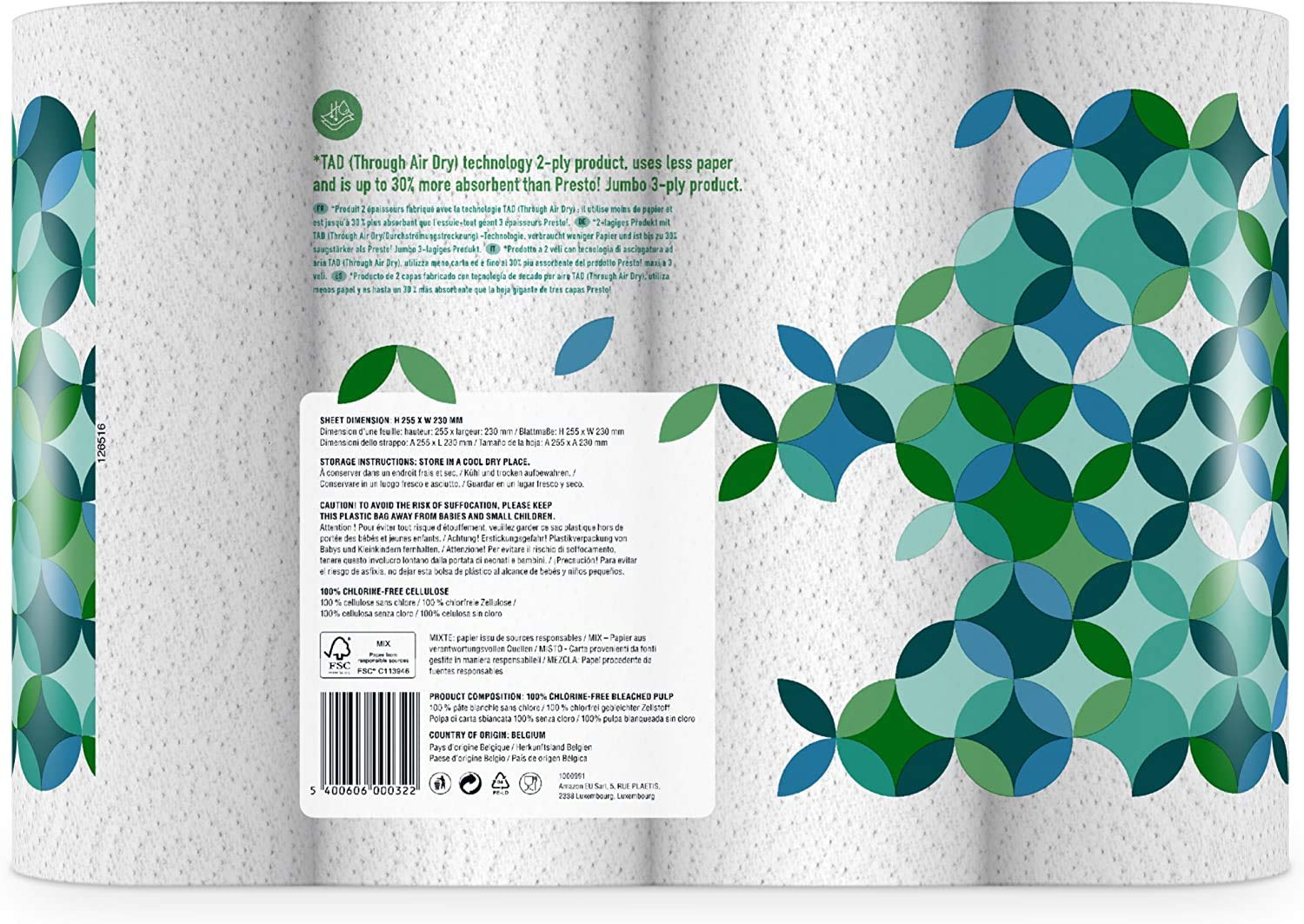 Presto! TAD Kitchen Roll - Extra Absorbent 2-Ply | 51 Sheets per Roll | Pack of 4