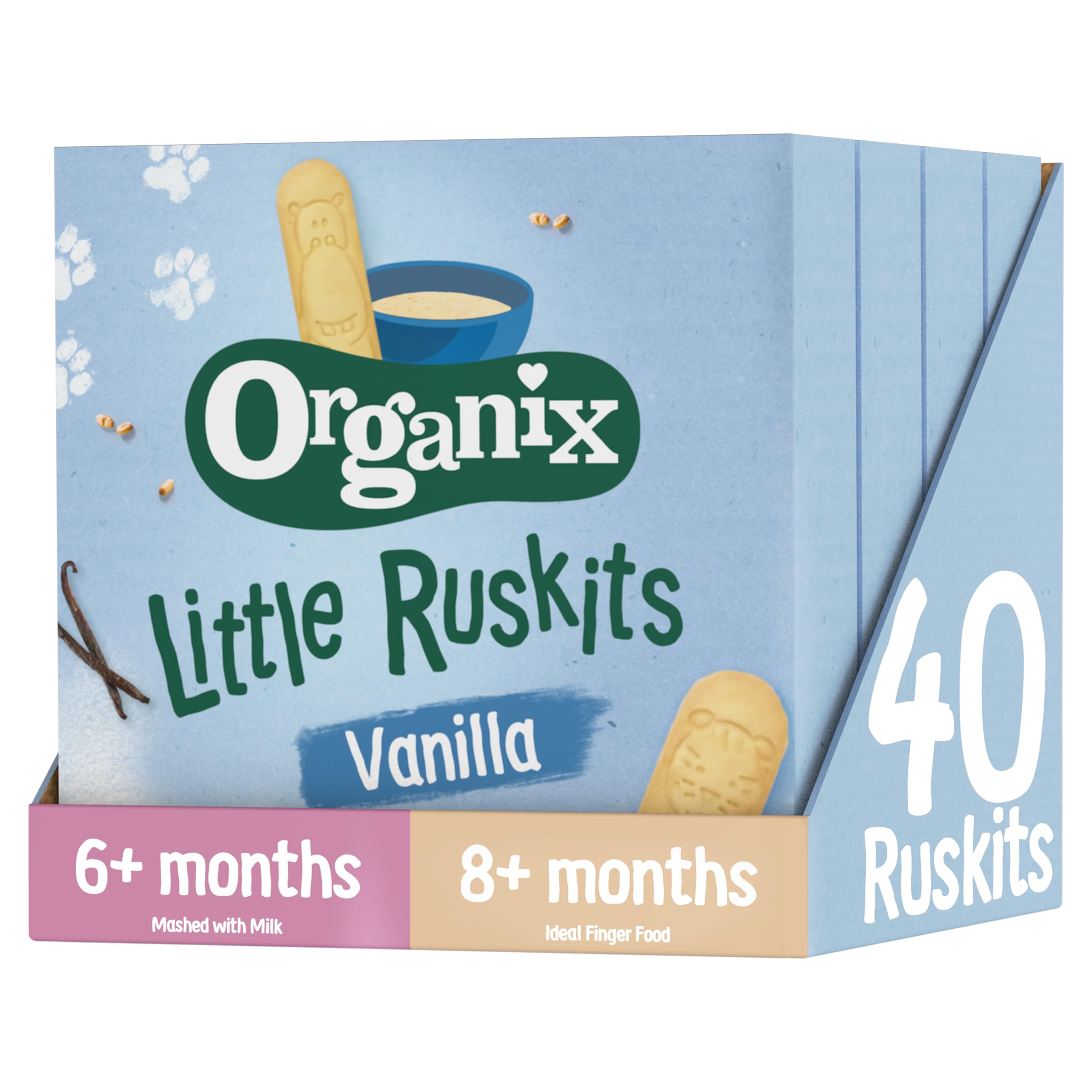 Organix Vanilla Organic Little Ruskits - Baby Snack for 6+ Months, 10 x 60g Ruskits (4 Boxes)