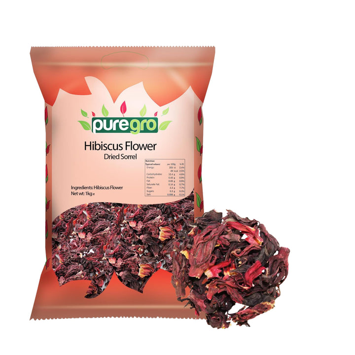 Puregro Hibiscus Flowers Whole Dried | 1kg | Organic Herbal Tea for Infusions