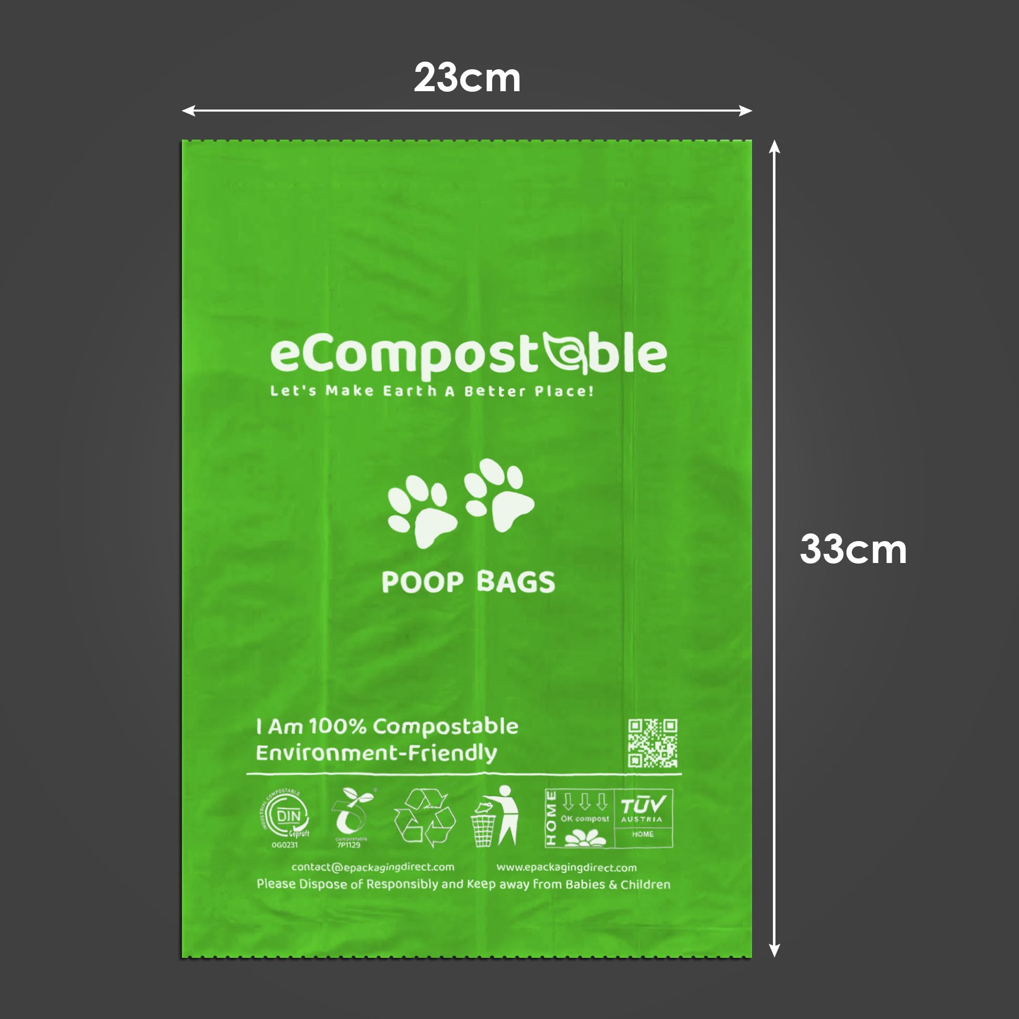 eCompostable Eco-Friendly Poop Bags - 240 Count, Green, Unscented | 13 x 9 Inches