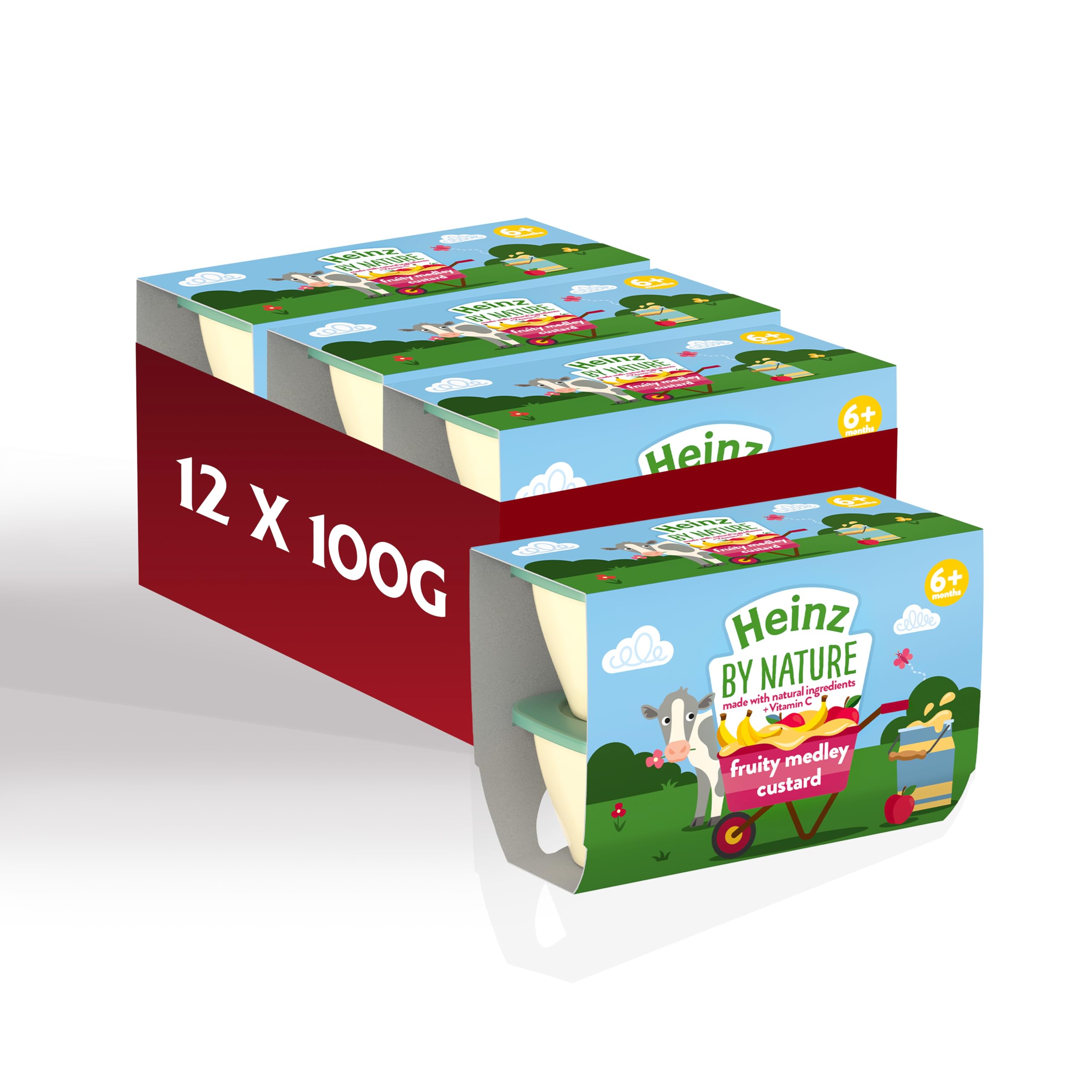 HEINZ Fruity Custard Dessert Pots - Apple, Banana & Peach | 12 x 100g Pots
