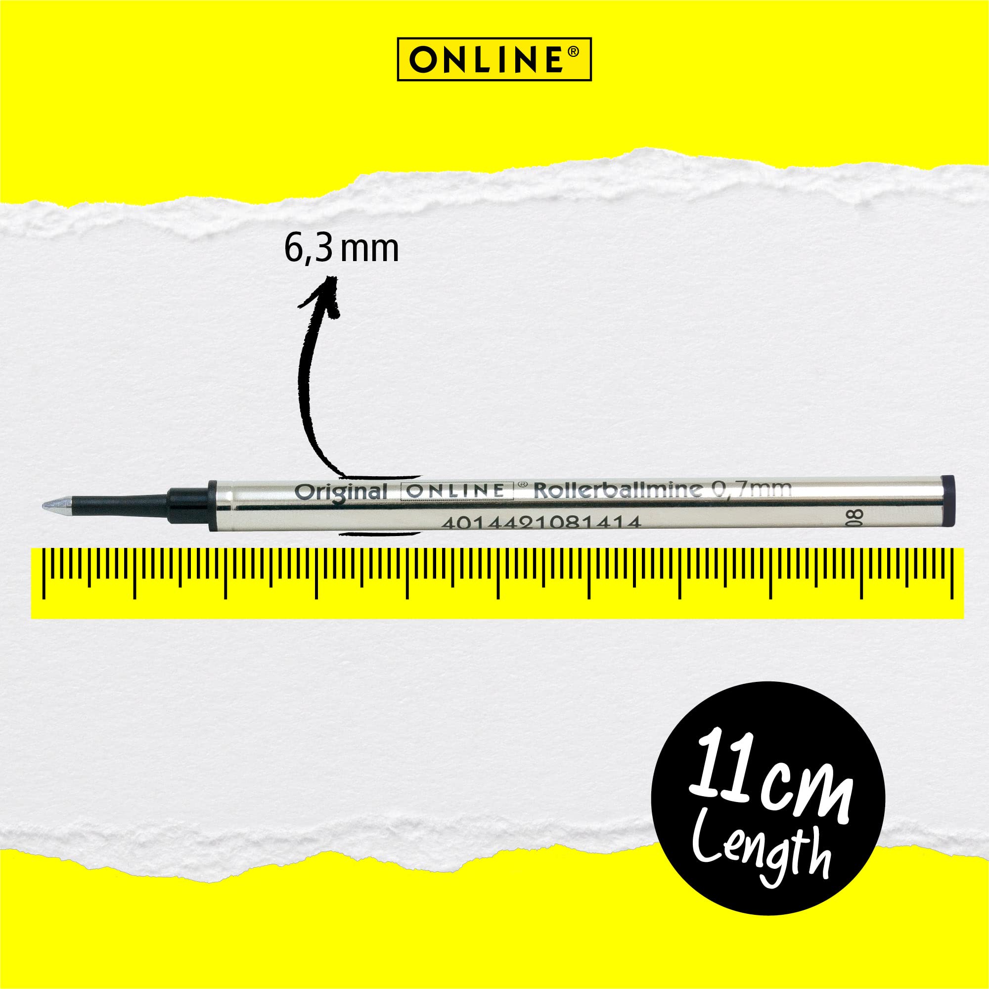 Online Rollerball Pen Refill - Black Ink, 0.7mm Line Width, ISO 14145-2 Certified 8