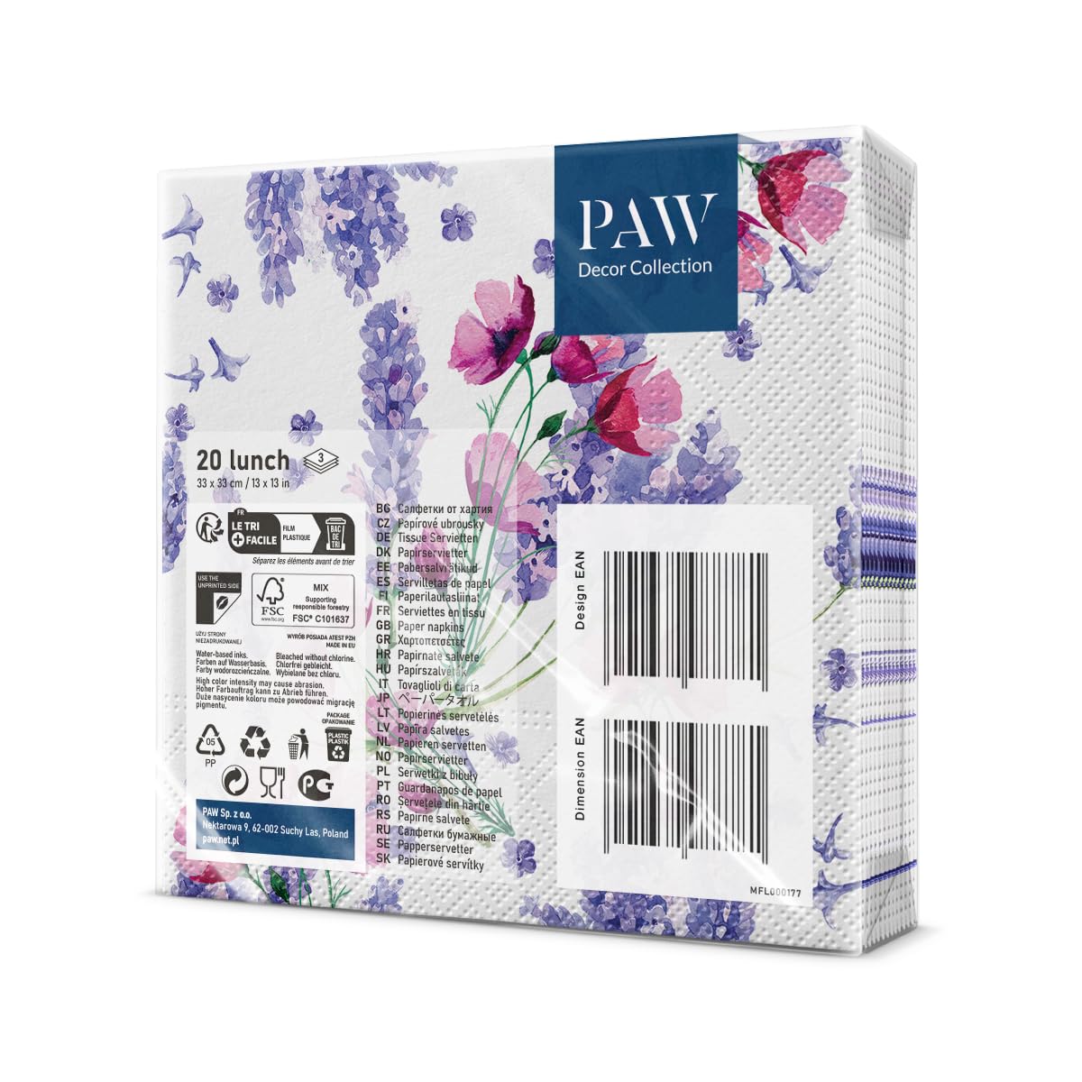 PAW Decor Collection 3-Ply Napkins - Wild Flowers Design | 33 x 33 cm | 20 Pieces 2