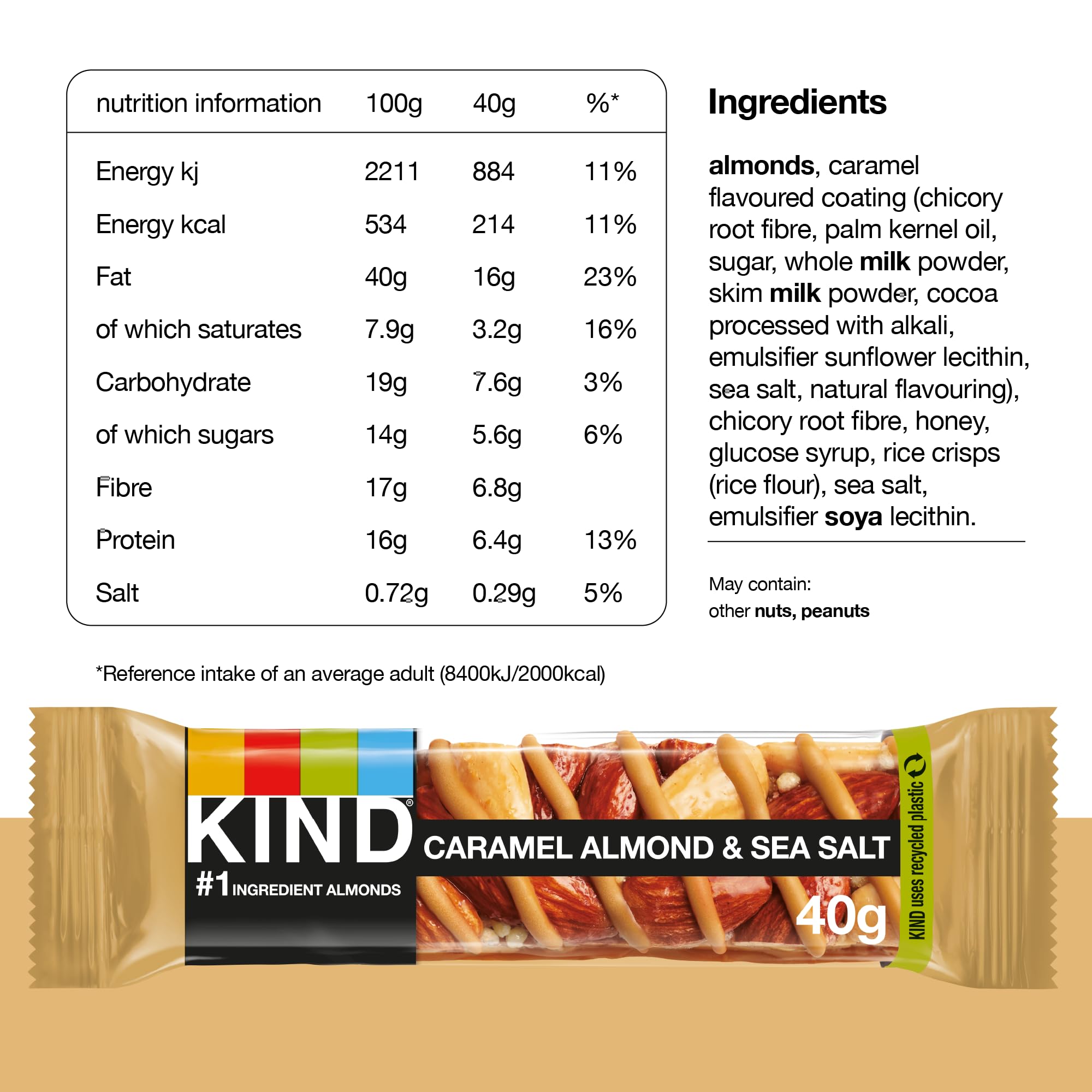 KIND - Caramel Almond & Sea Salt Gluten Free Snack Bars, High Fibre, No Artificial Ingredients, Multipack 12 x 40g 3