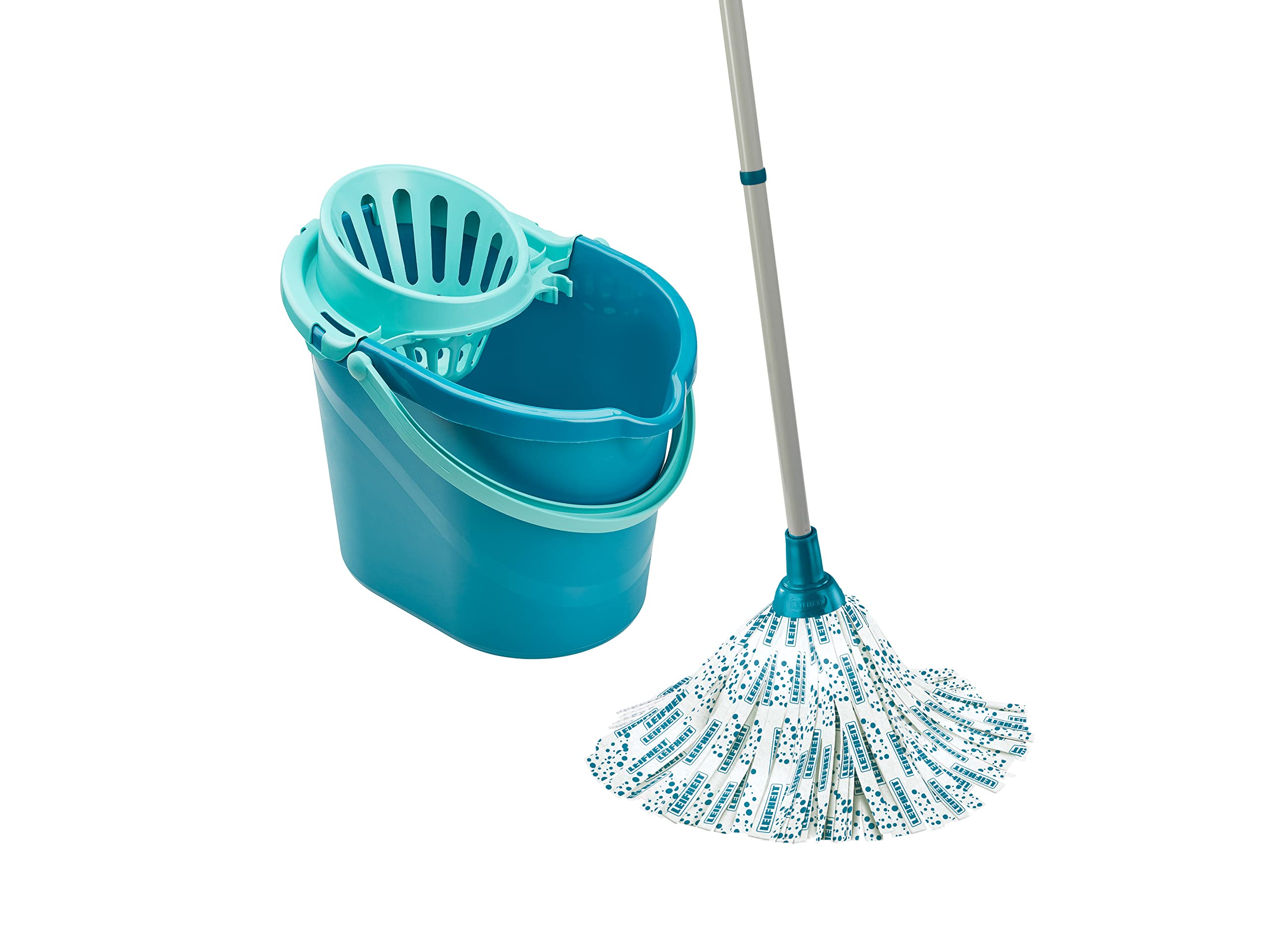 Leifheit Classic Mop and Bucket Set - 12L with Wringer, 120cm Steel Handle, Washable Viscose Mop Head 4