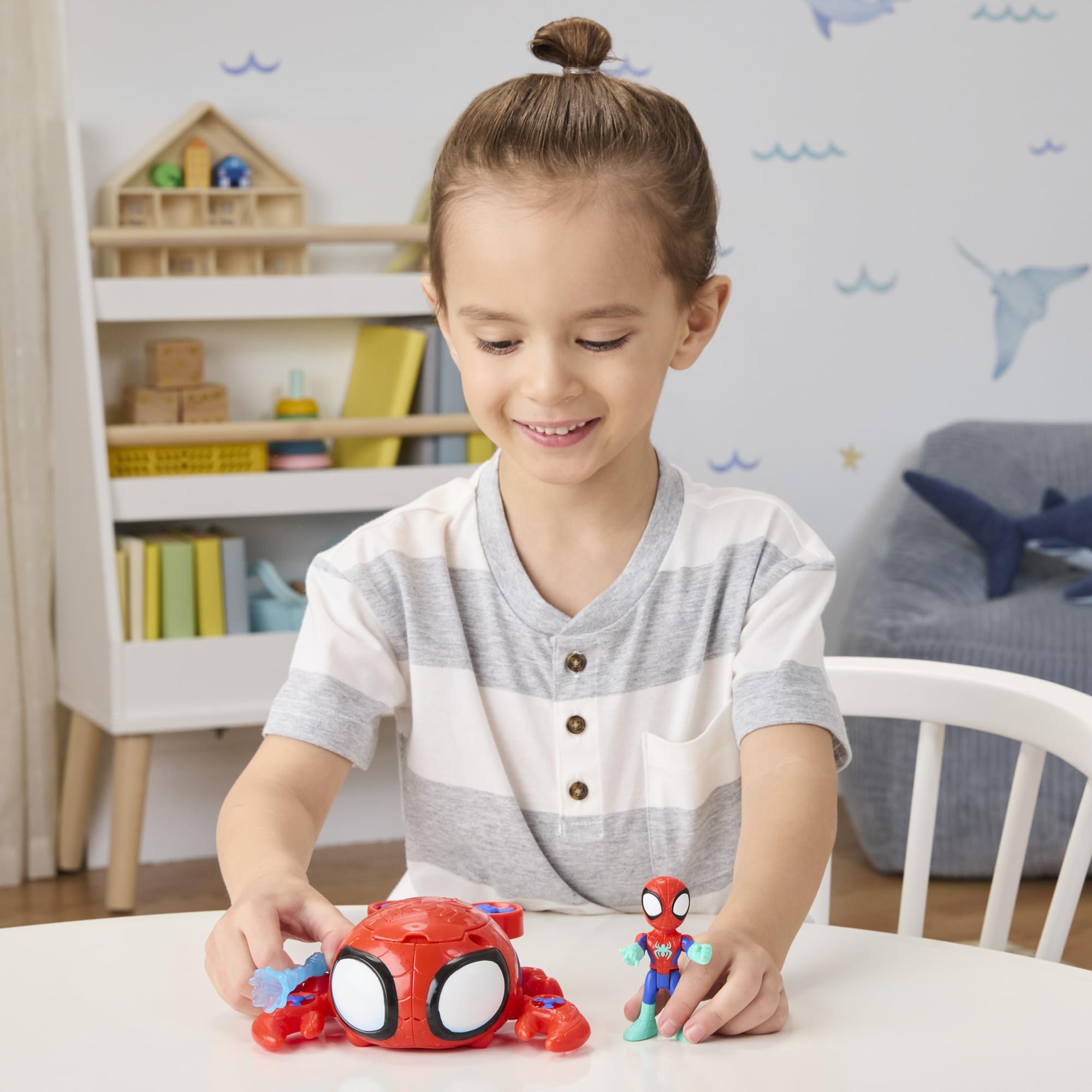 Spidey and His Amazing Friends Water-Webs Spider Crab Submarine Toy - Color-Change Eyes, 3-Inch Vehicle & Action Figure Playset 4