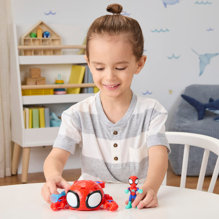 Spidey and His Amazing Friends Water-Webs Spider Crab Submarine Toy - Color-Change Eyes, 3-Inch Vehicle & Action Figure Playset
