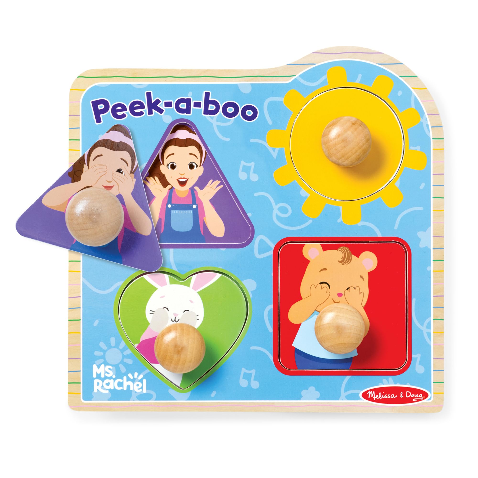 Melissa & Doug Ms Rachel Peek-a-Boo Jumbo Peg Puzzle - 4 Pieces, Wood, Ages 1+ 4