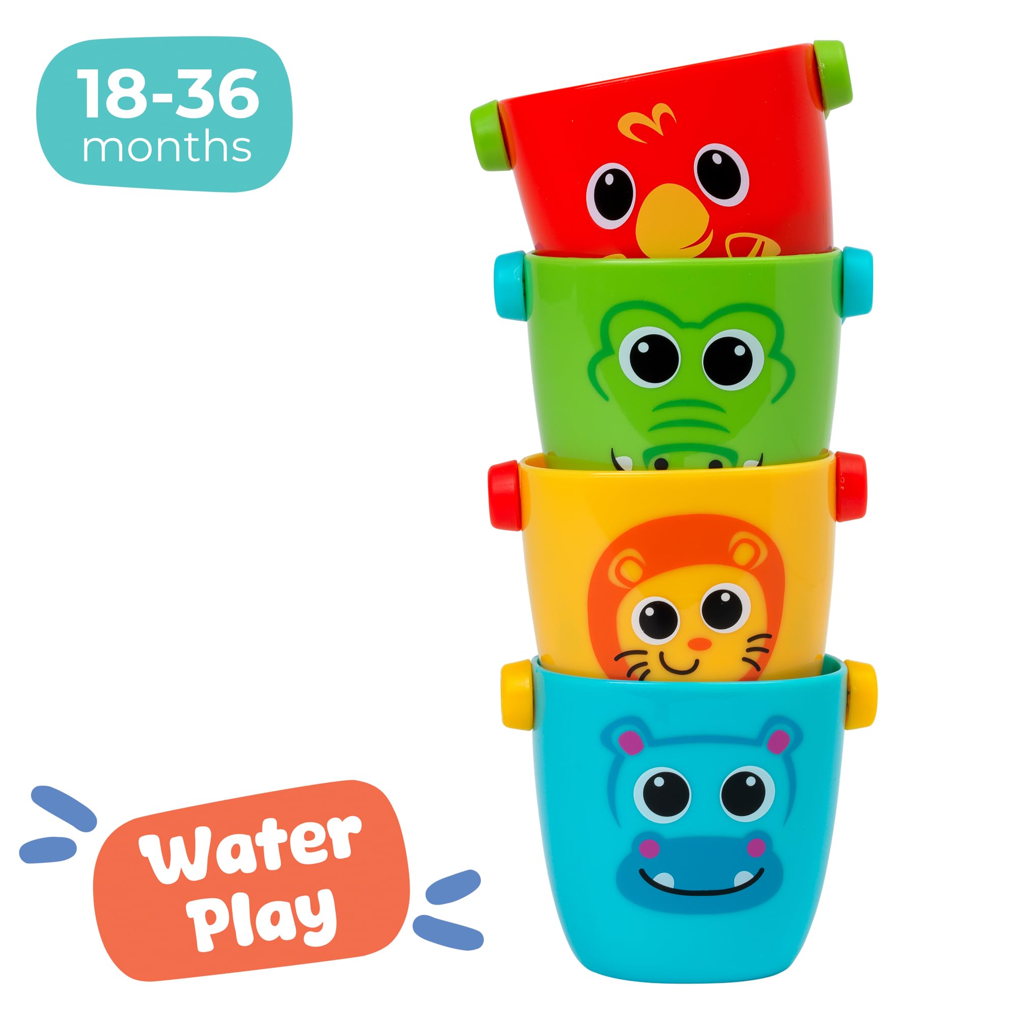 John Adams Play Tots Animal Bath Buckets Set - 4 Colorful Characters | Ages 12-72 Months