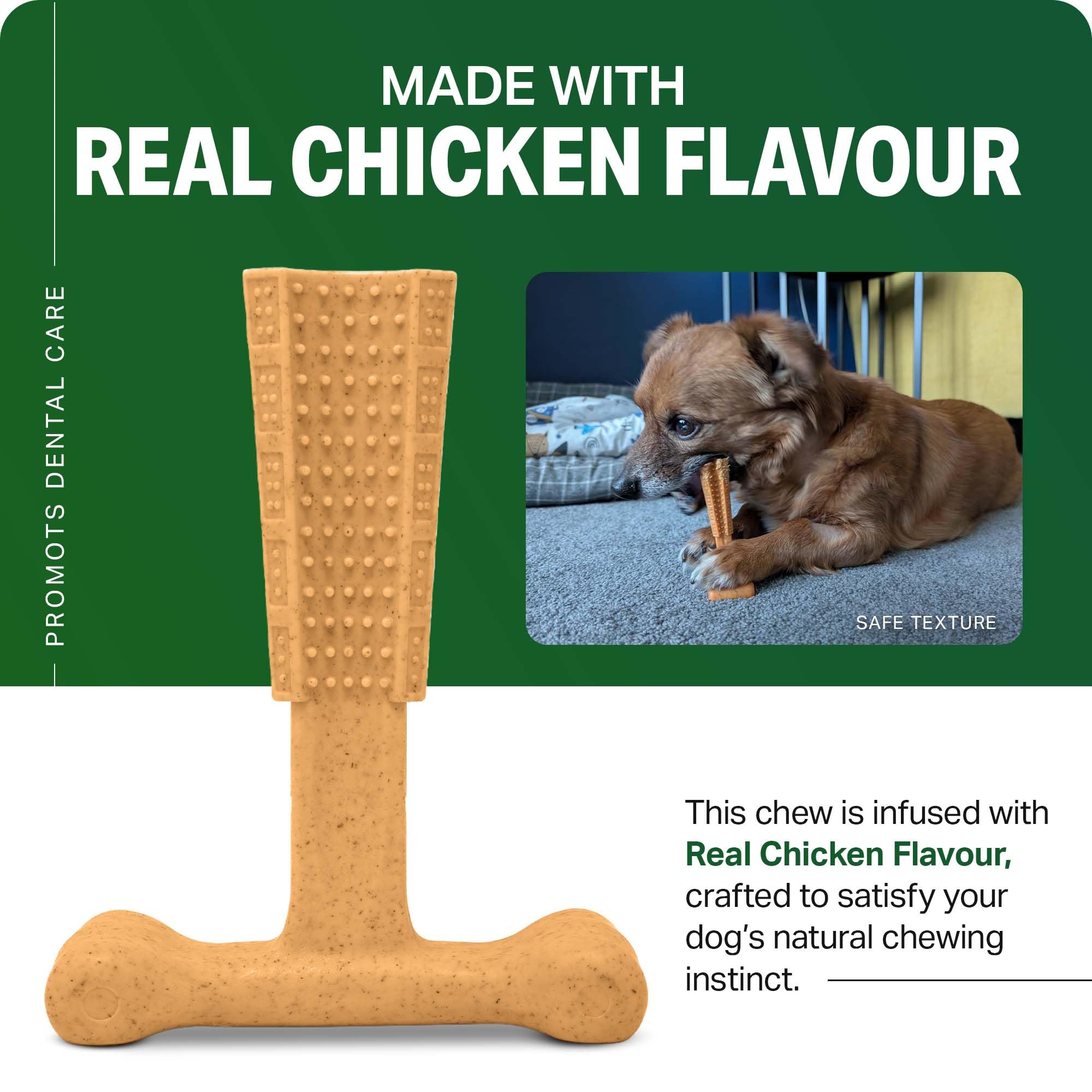 Bamboodles T-Bone Dog Chew Toy - Small Size | Chicken Flavour | Durable Chew 5