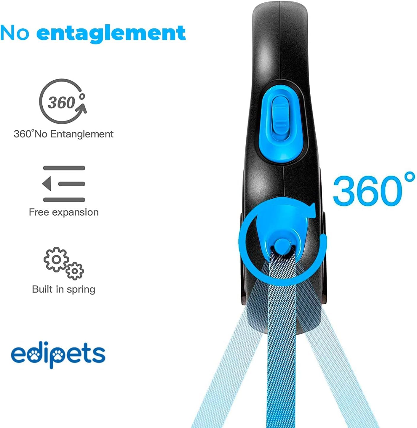 Edipets Extendable Dog Leash - Retractable Nylon Lead | 8 Metres | Blue 3