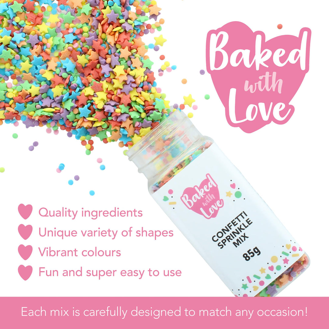 Baked with Love - Confetti Bright Sprinkles | 85g | Multi-Coloured Sugar Cake Decorations