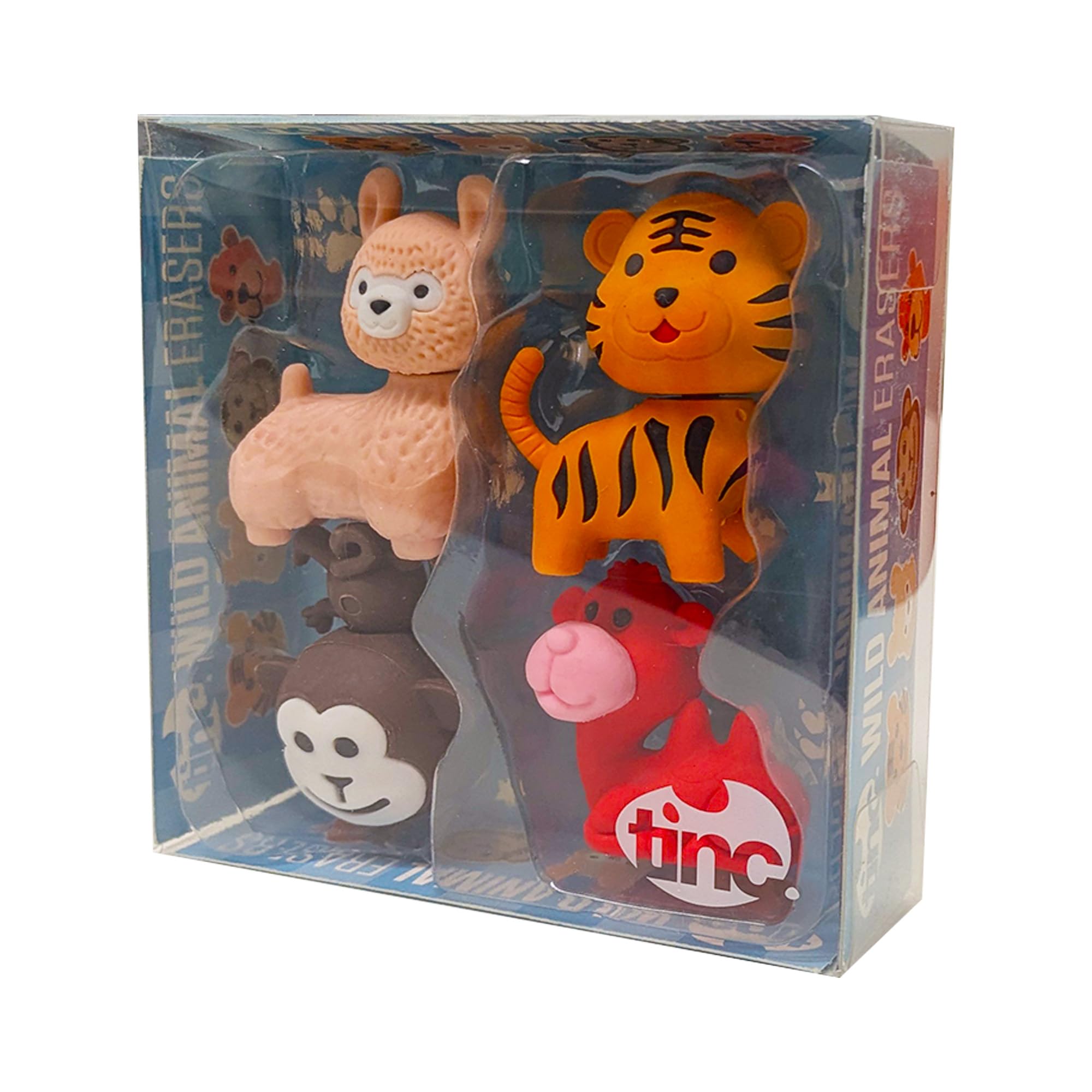 Tinc Wild Animal Erasers Collection - Llama, Tiger, Monkey & Camel Pencil Erasers for Kids 1