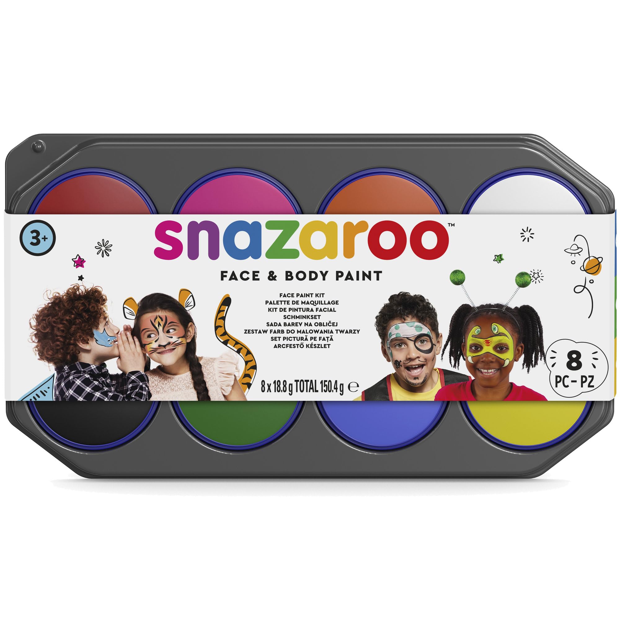 Snazaroo Face Paint Palette - 8 Colors, 18 ml Each | Water-Based & Gentle on Skin 3