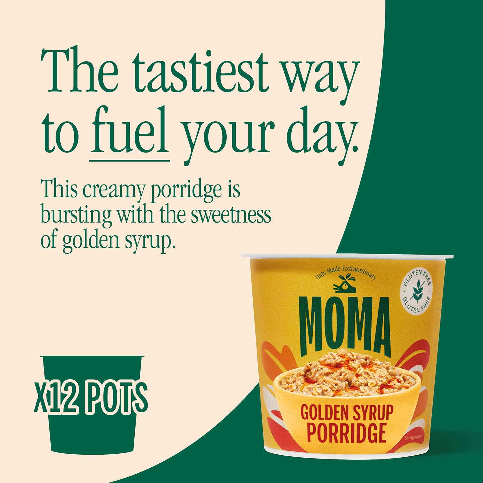 MOMA Instant Porridge Pots Golden Syrup - 12 x 70g - Gluten Free, High Fibre, Source of Protein 5