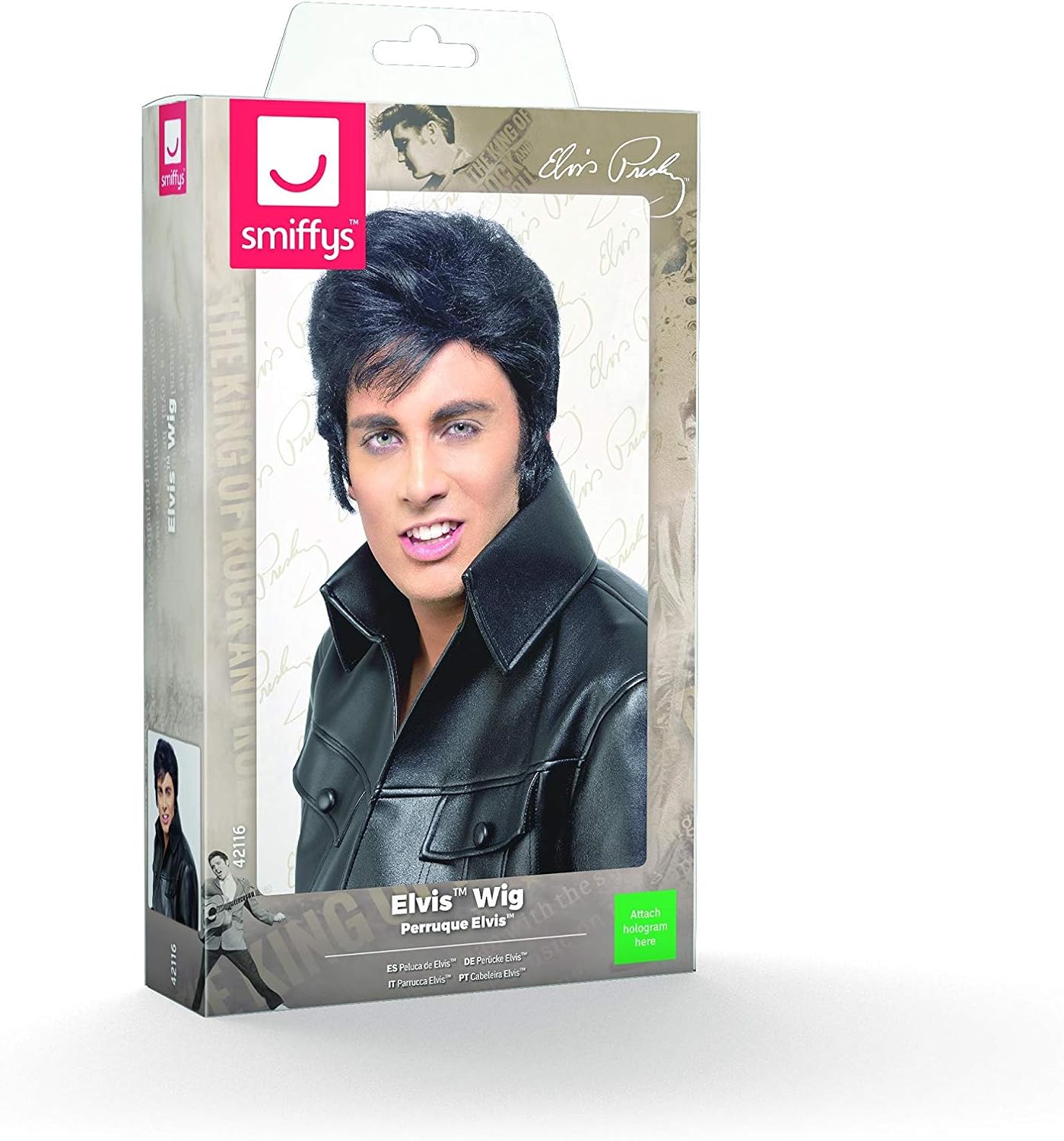Smiffys Elvis Wig - Black with High Quiff and Sideburns 2