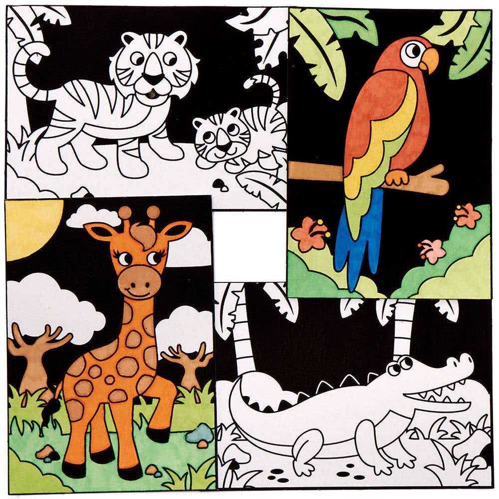 Baker Ross Jungle Animal Fuzzy Art Pictures - Pack of 10 Assorted Designs