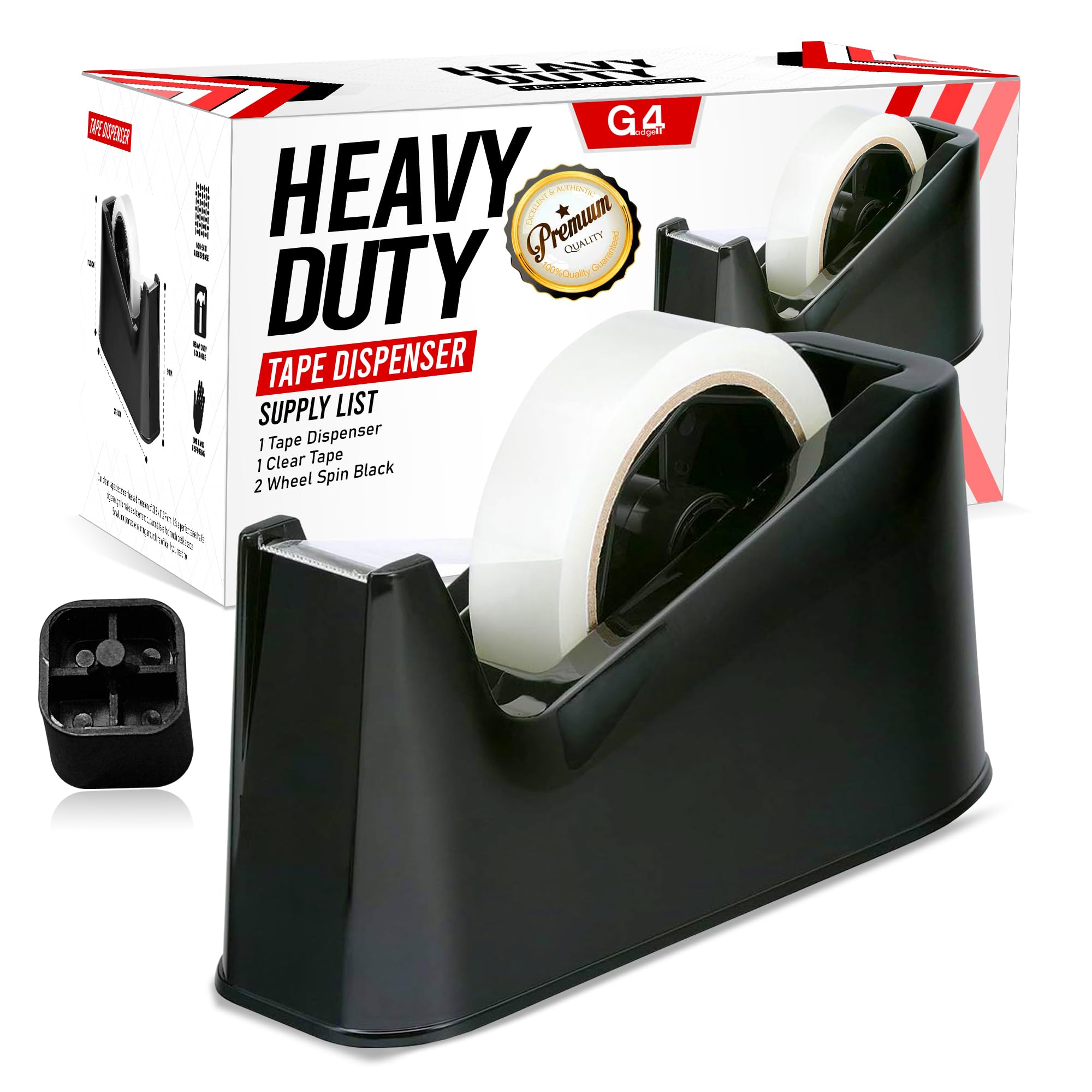 G4GADGET Heavy Duty Tape Dispenser - Weighted Non-Skid Base | Fits 33m & 66m Tape | One-Hand Use 1