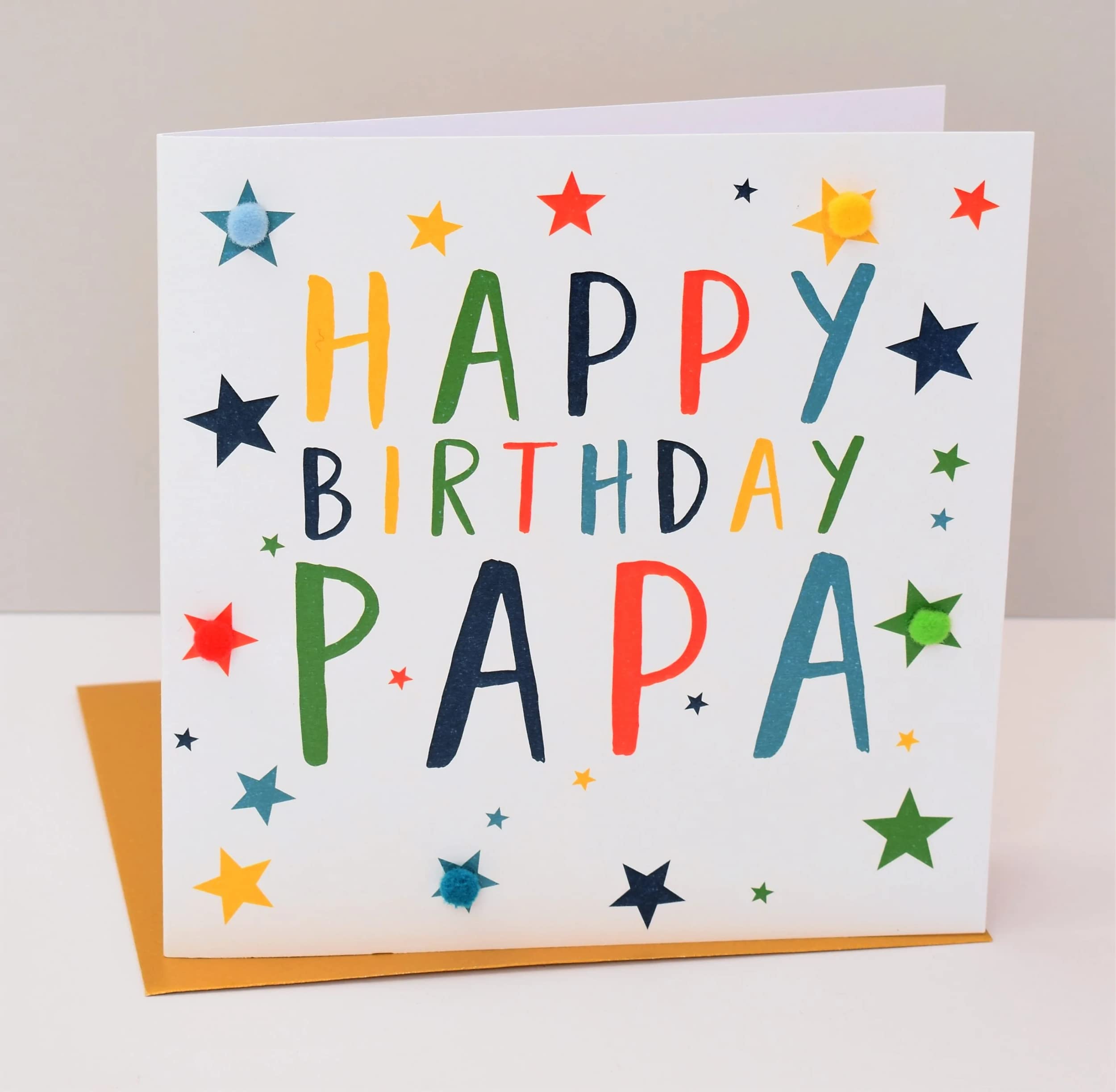 Claire Giles Greeting Cards - Happy Birthday Papa Card with Pompoms | 150x150mm | Pack of 1 5