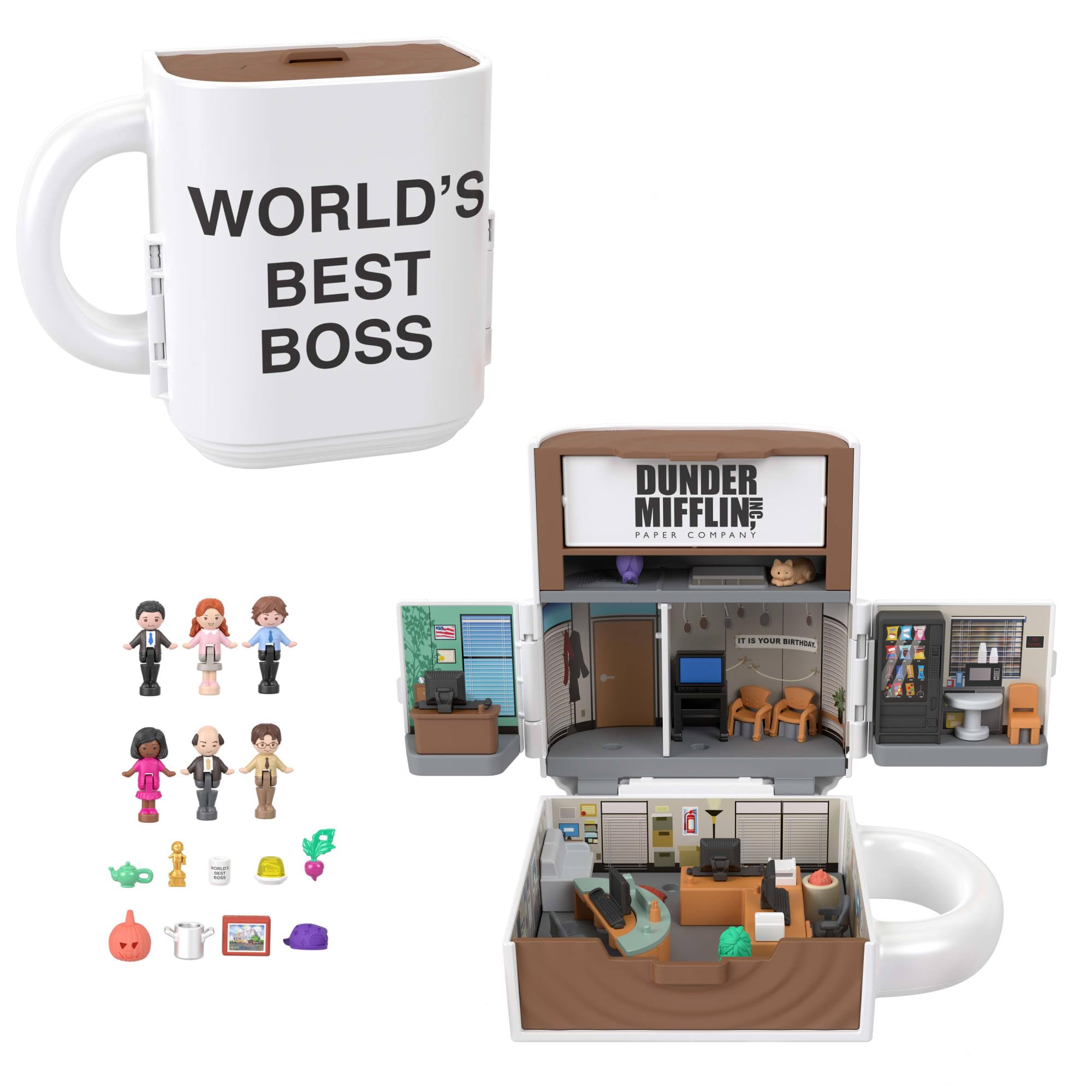 Polly Pocket x The Office Compact Playset with 6 Character Dolls and 9 Accessories 1