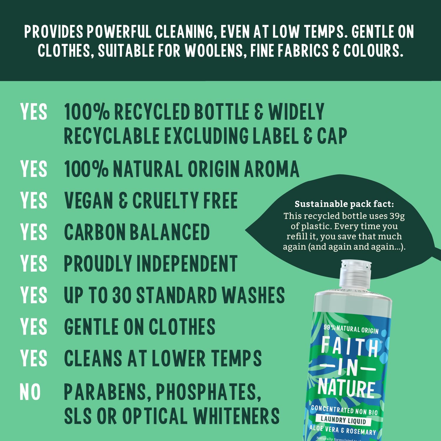 FAITH IN NATURE Laundry Liquid with Aloe Vera - Super Concentrated | 1L | Approx. 30 Washes 3