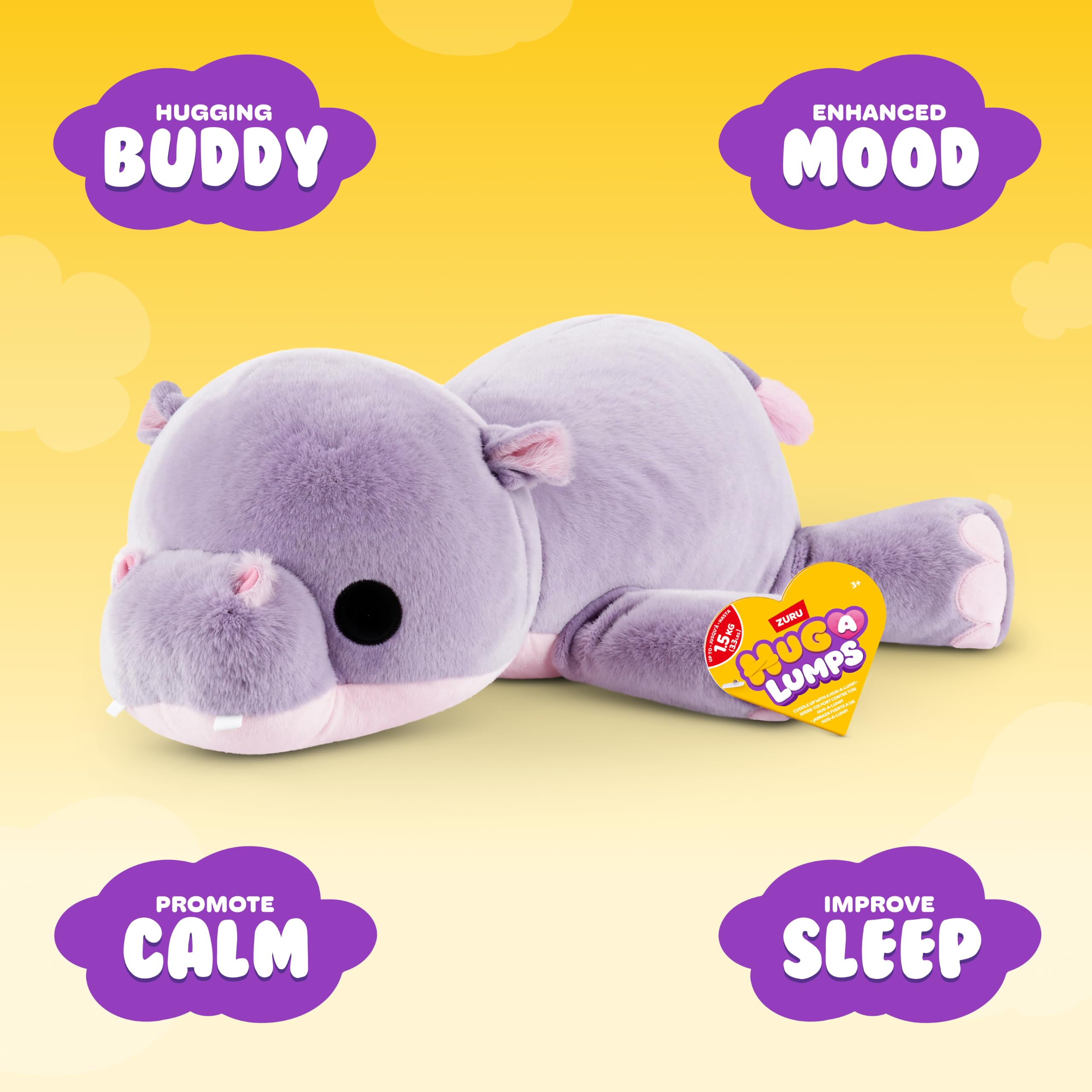 Hug-A-Lumps Medium Harley Hippo Soft Doll - Weighted Plush for Calm & Comfort | Ages 3+