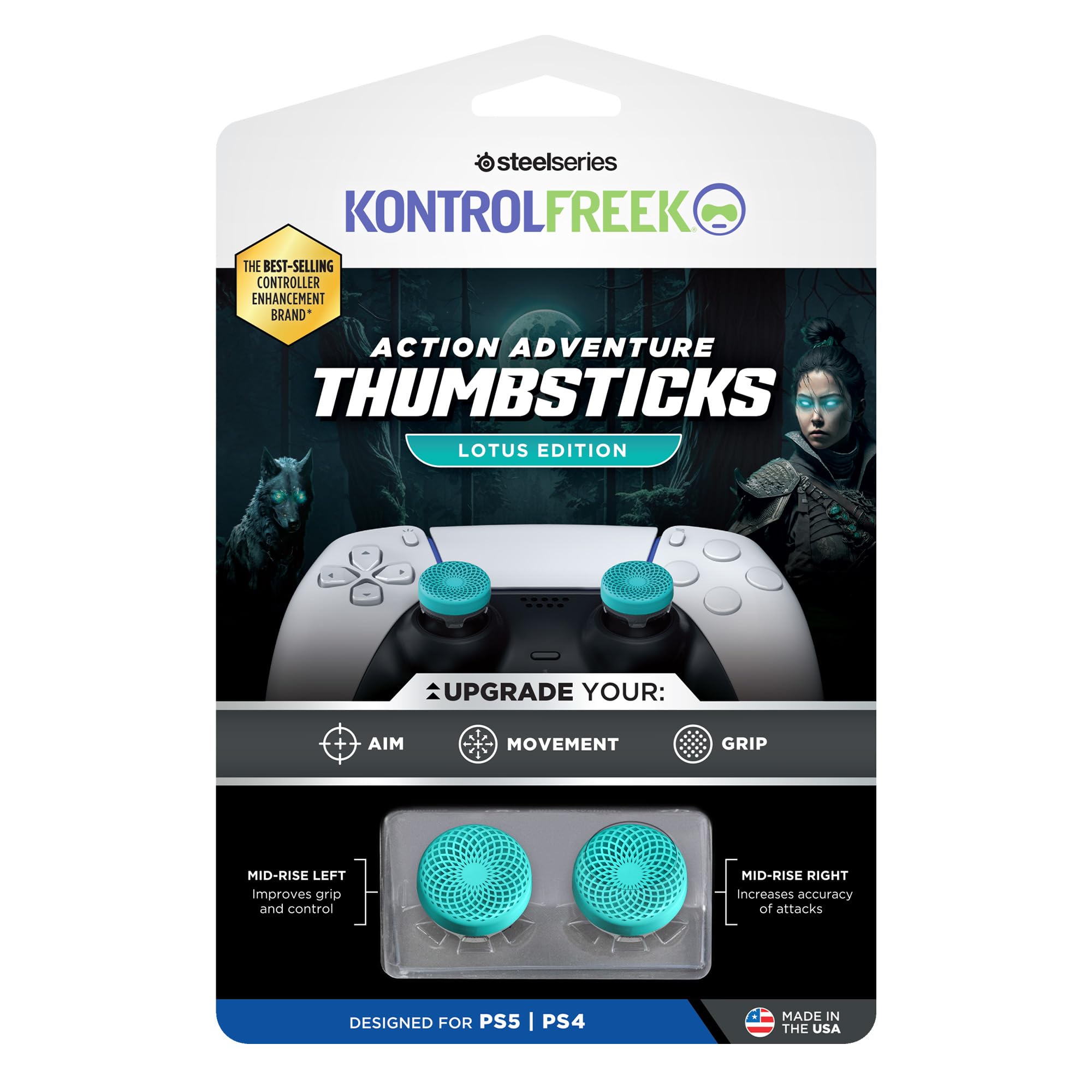 KontrolFreek Lotus Thumb Grips - Mid-Rise Height (6.1mm) | Blue-Green Rubber | For PS5 & PS4 6