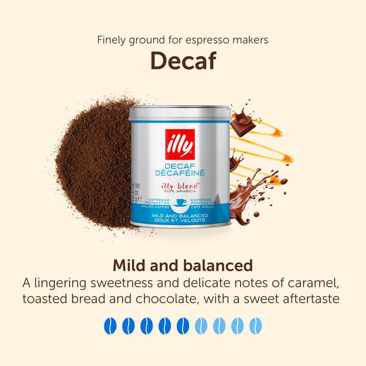 illy - Decaf Ground Coffee - Medium Roast - 100% Arabica - Perfect for Espresso Machines - 125g Tin