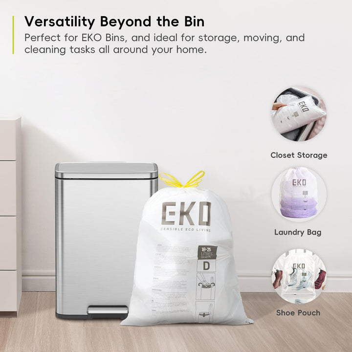 EKO Extra Strong Drawstring Bin Liners for 18-21L Kitchen Bins - 20 Bags