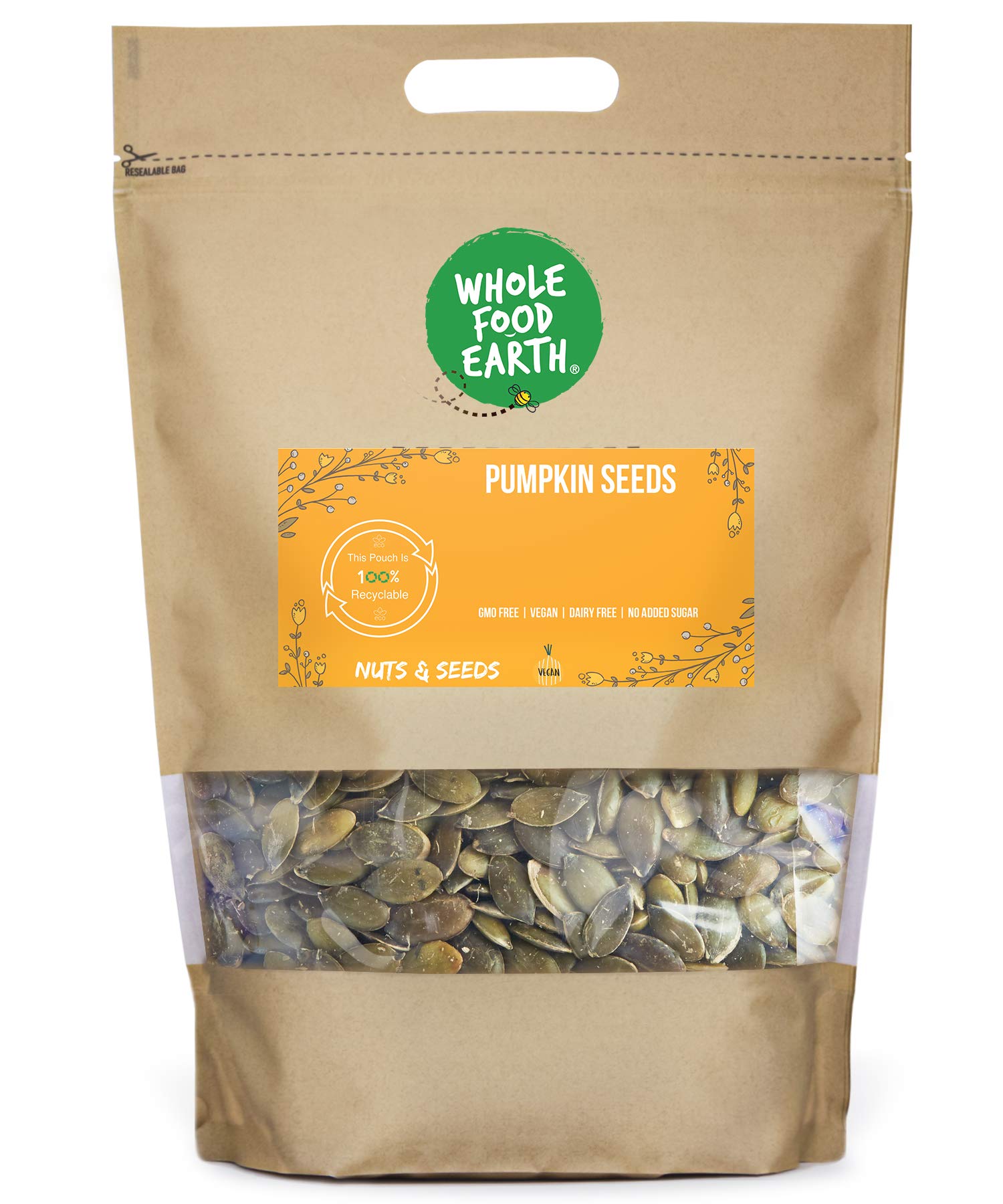 Wholefood Earth Pumpkin Seeds - 1 kg Whole Seeds | GMO Free | Source of Fibre