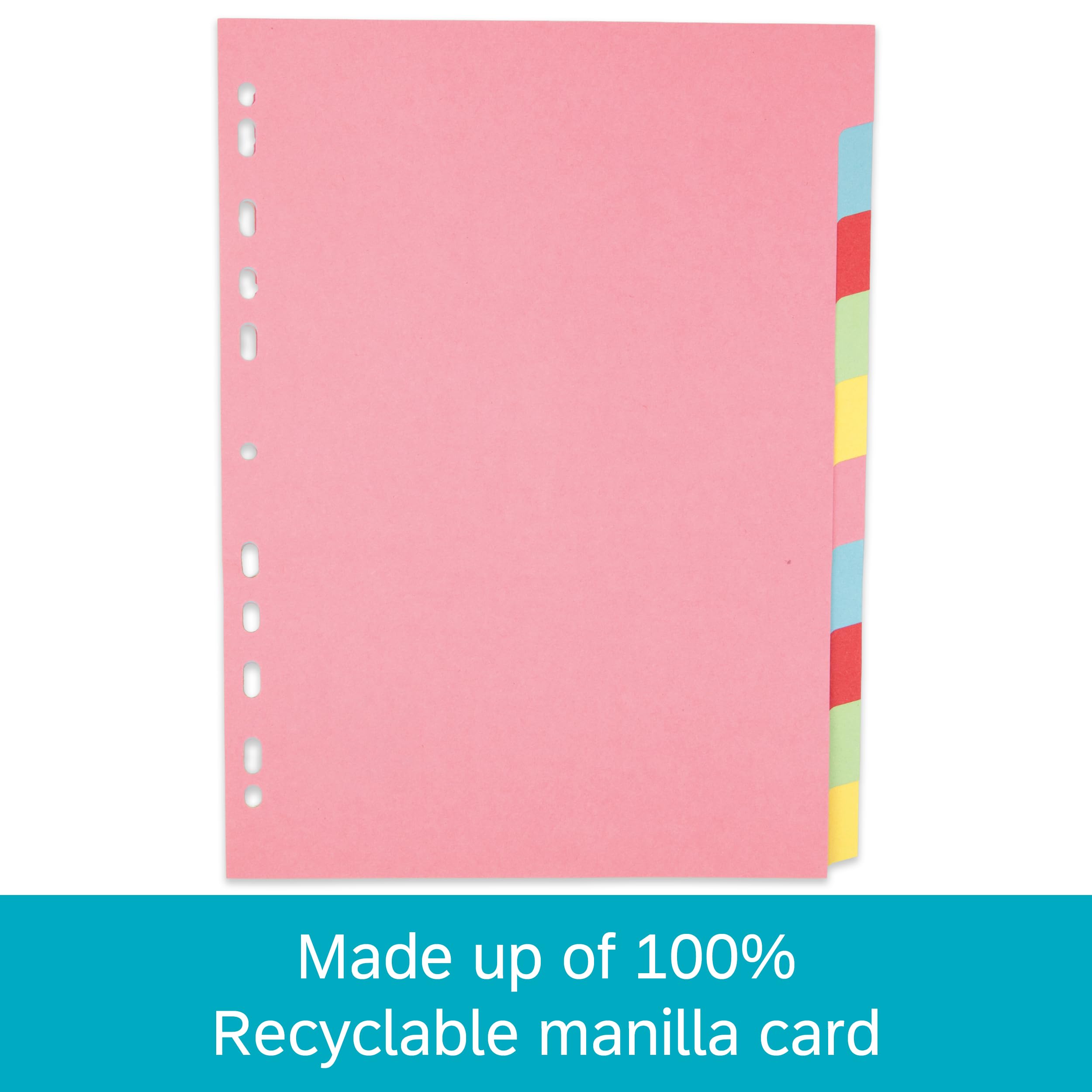 Elba 5 Pack A4 10 Part Card File Dividers - Pink Finish | Durable Cardboard 5