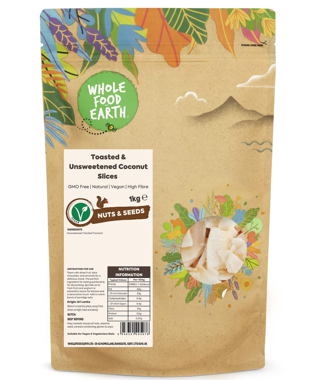 Wholefood Earth - Toasted and Unsweetened Coconut Slices (1 kg)