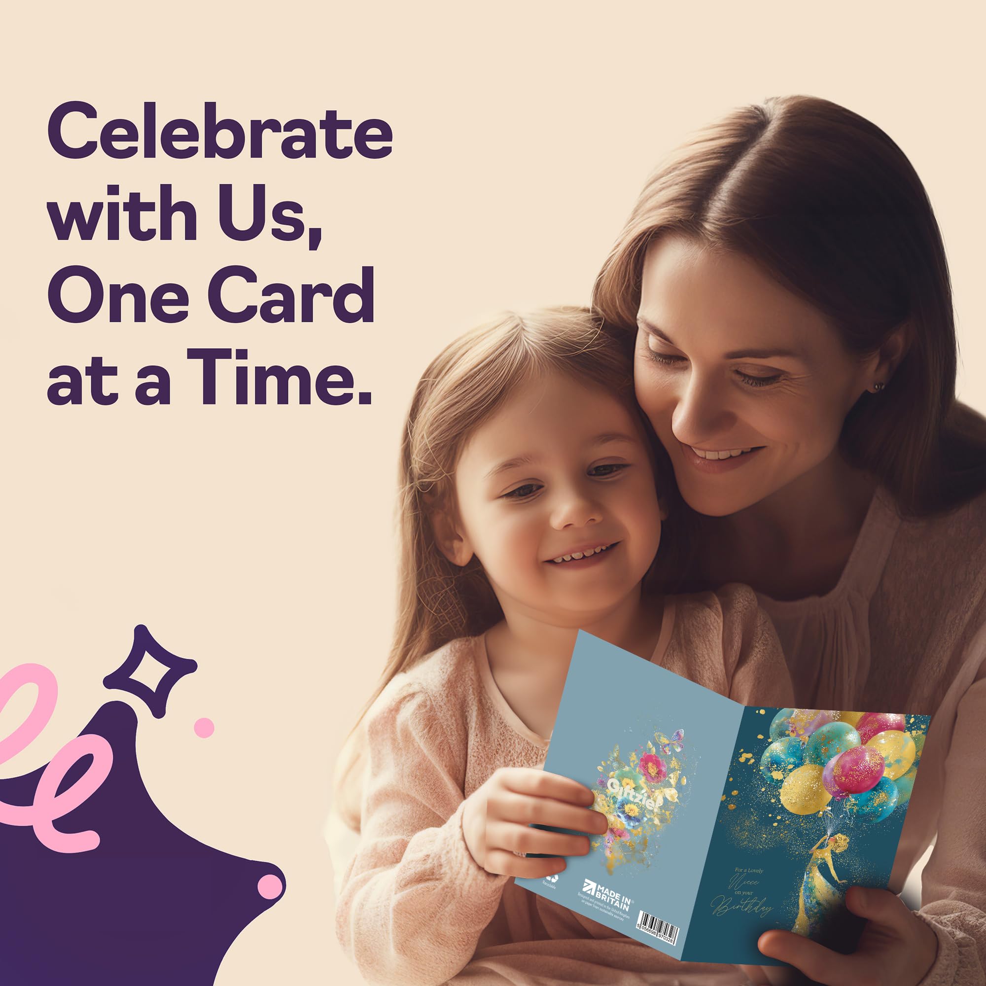 Giftzie Niece Birthday Card - Gold Silhouette Balloons | 127mm x 178mm | Uncoated Interior 4