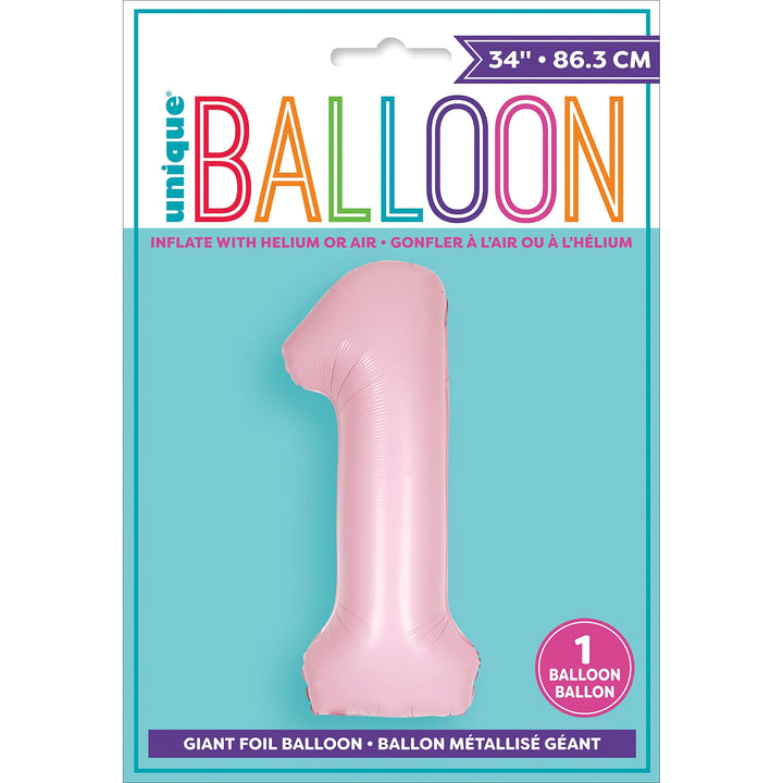Giant Foil Number 1 Balloon - Matte Baby Pink - 86 cm - for 1st Birthday Party