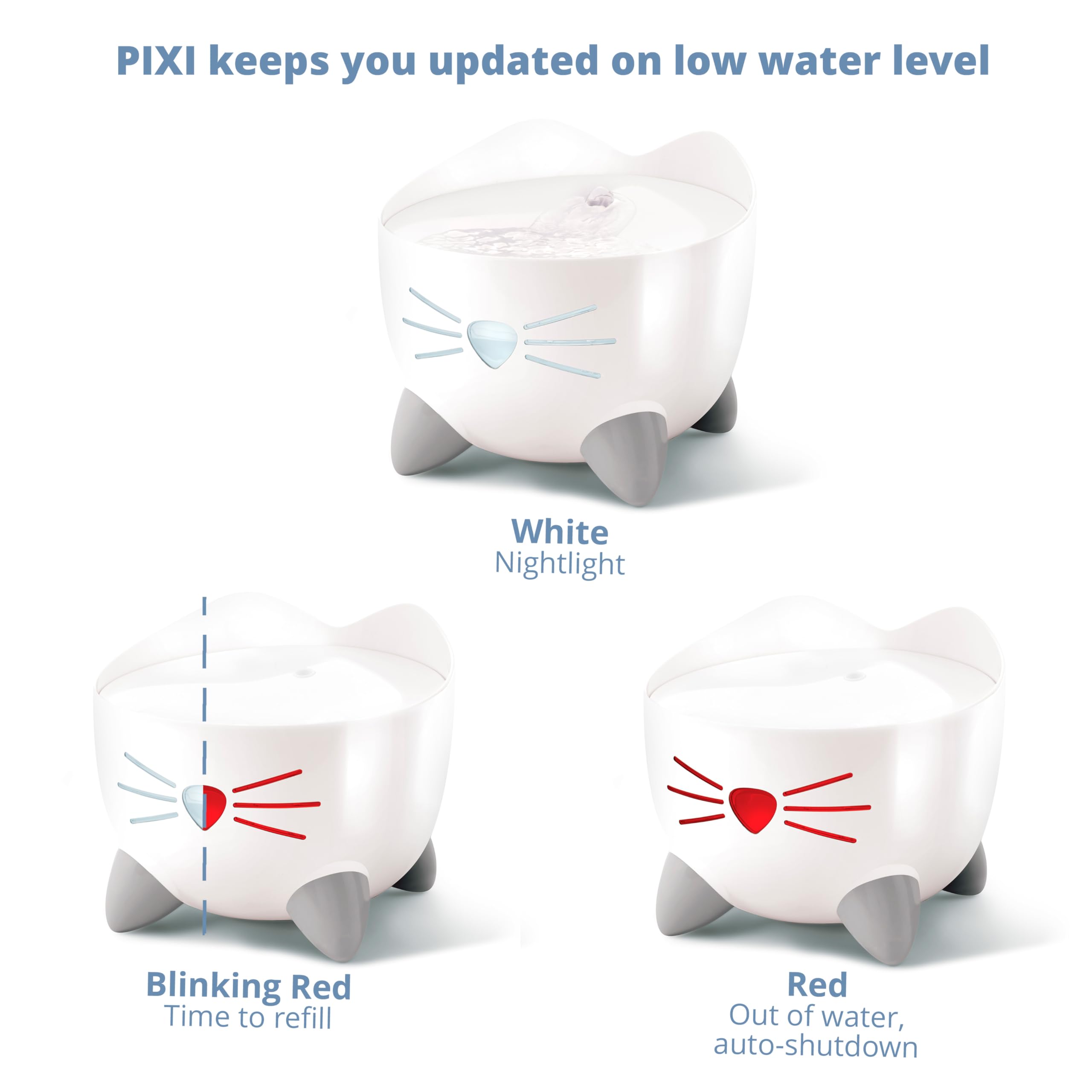 Catit PIXI Cat Drinking Fountain - White Stainless Steel Top | 2.0L Capacity | Triple Filter 5