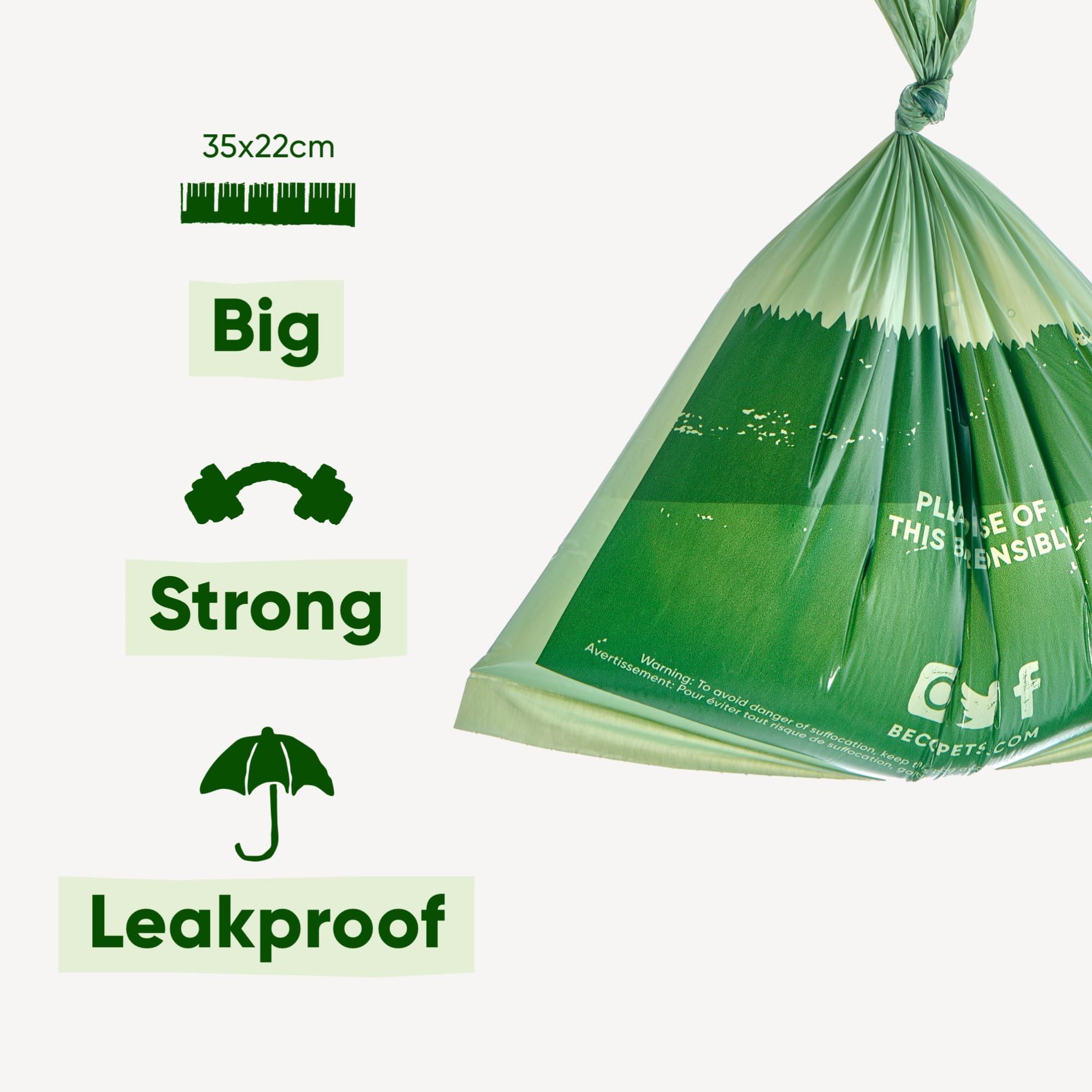 Beco Strong & Large Poop Bags - 60 Unscented Bags (4 Rolls) | 100% Leakproof | Recycled Plastic