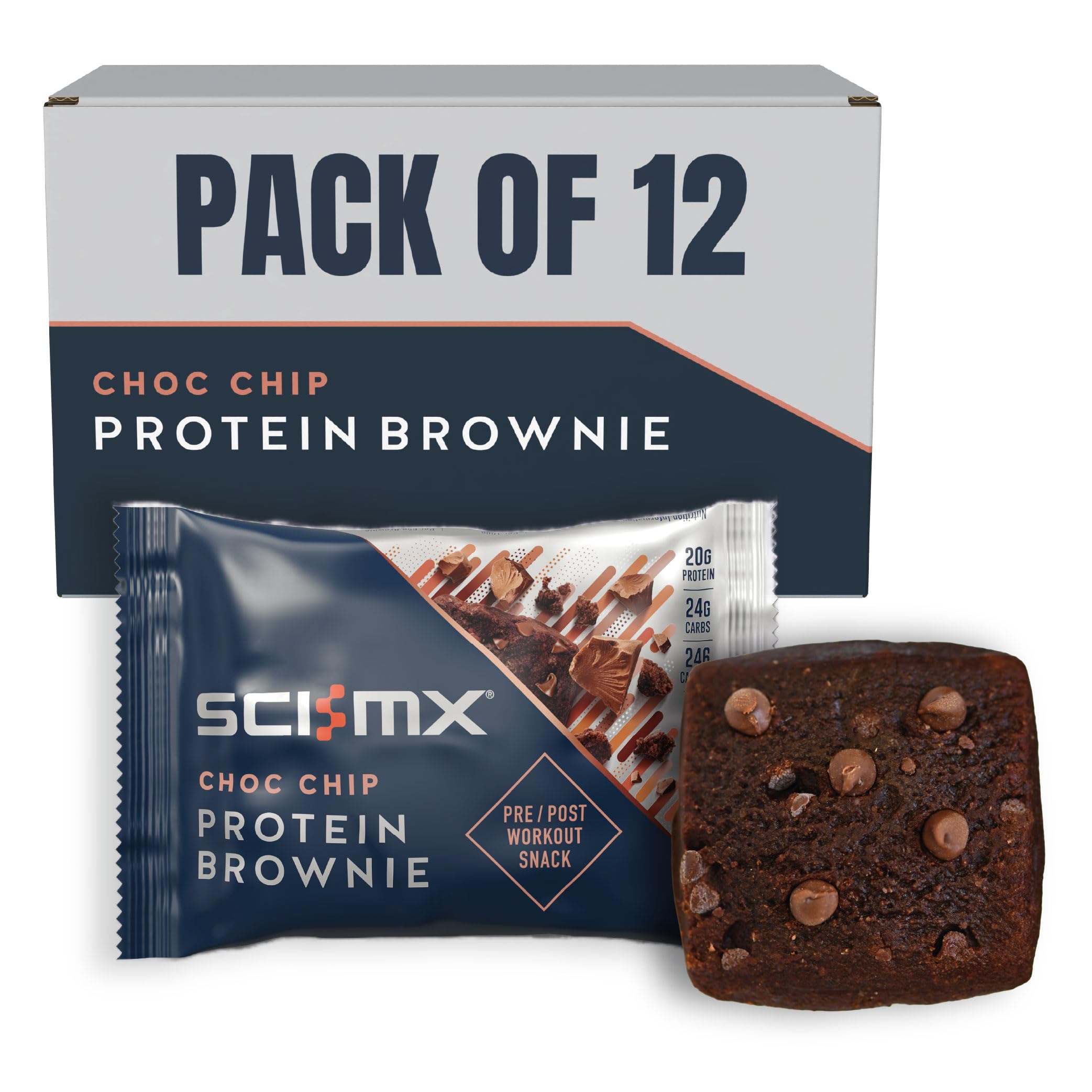 SCI-MX High Protein Chocolate Chip Brownie Box - 20g Protein, 0.5g Sugar | 12 Count 1