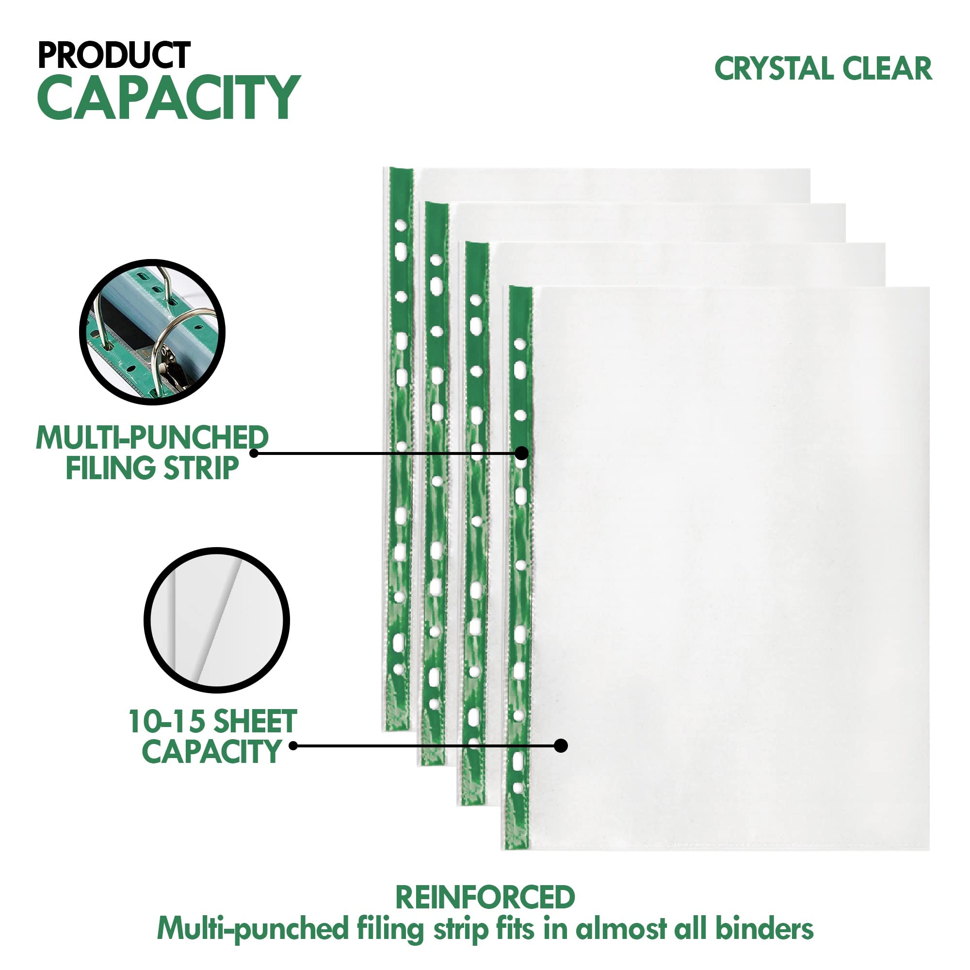 G4GADGET A4 Plastic Punched Pockets - 200 Pack Value | 10-15 Sheet Capacity | 30 Micron Clear PP 2