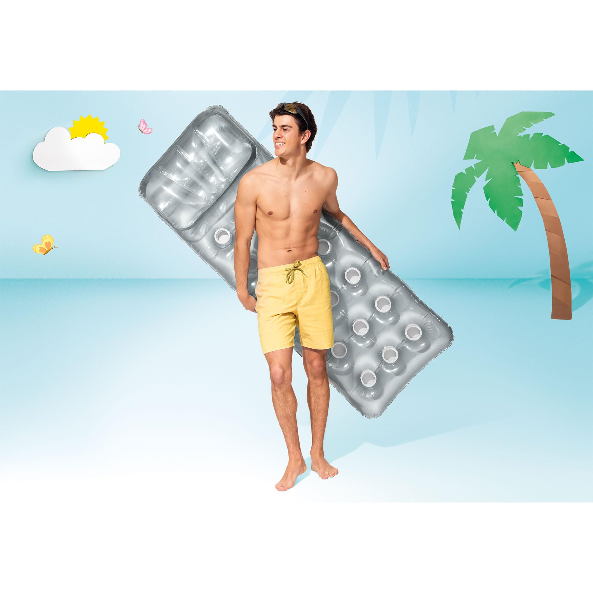 Intex 58894EU Suntanner Lounge Airbed - 74" x 28" | Coil Beam Construction | Cup Holder 4