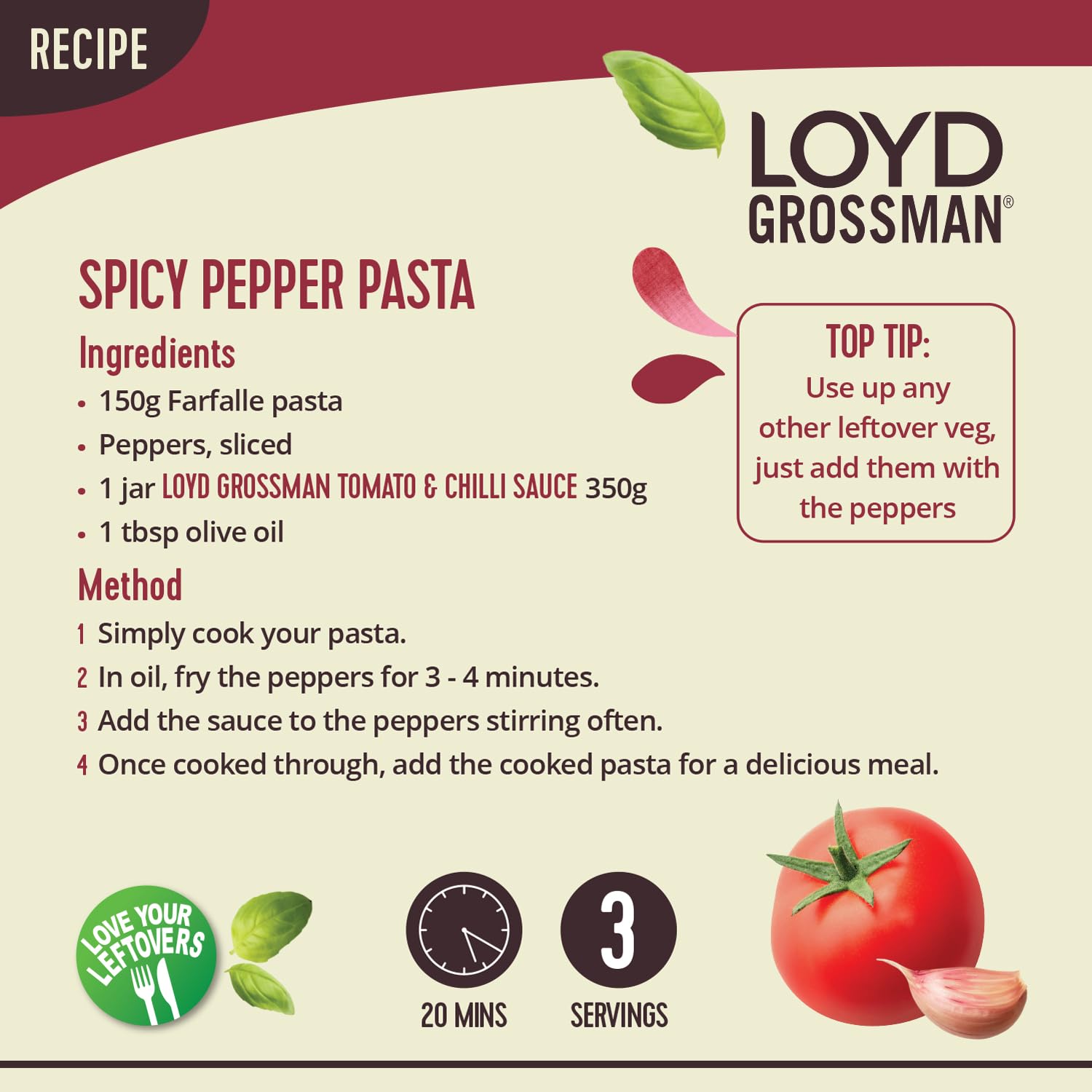 Loyd Grossman Italian Tomato & Chilli Pasta Sauce - Medium Heat, Fiery Fusion | 350g Jar 6