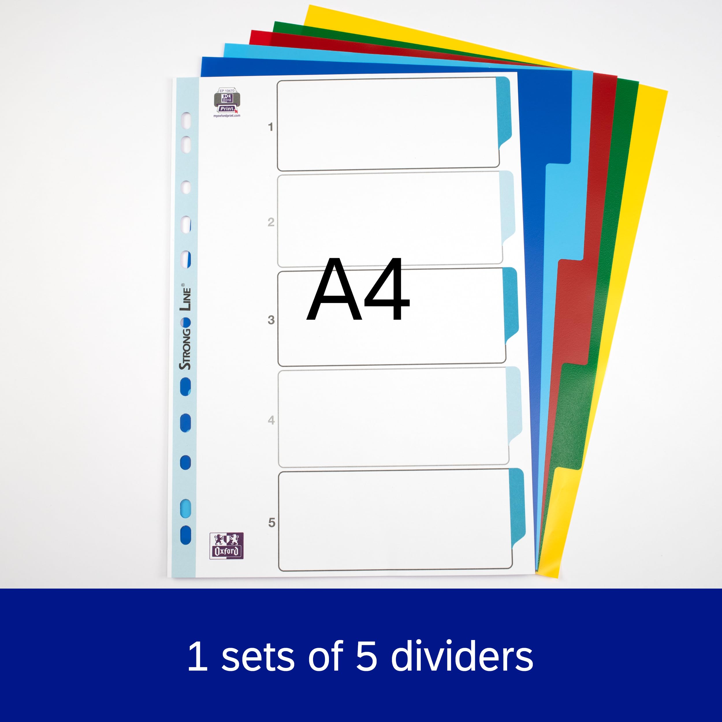 Oxford A4 Plastic Dividers - 5 Part Indexing System | Polypropylene | Assorted Colours 2