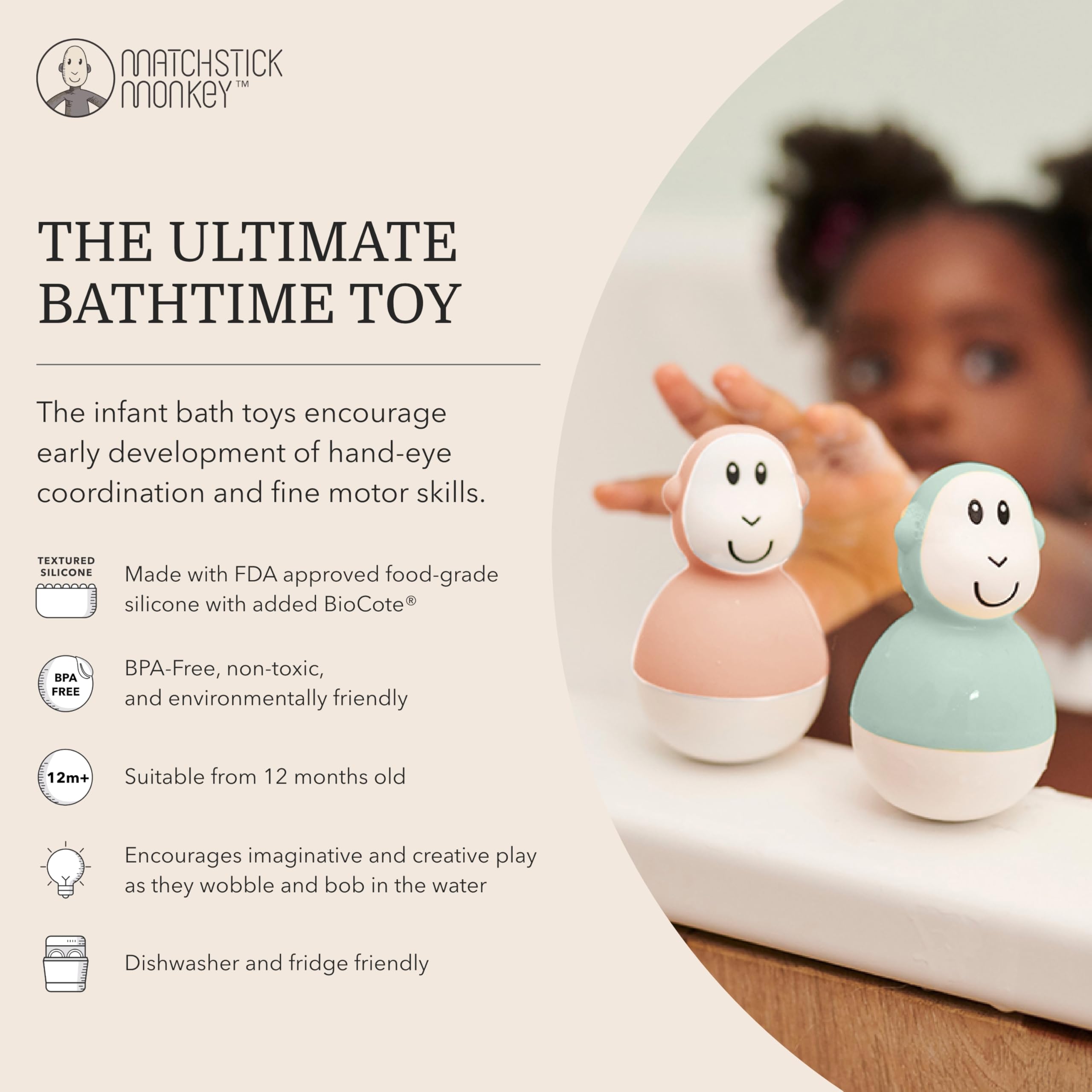 Matchstick Monkey Bathtime Wobblers - Antimicrobial Baby Bath Toy Set for 12+ Months 6