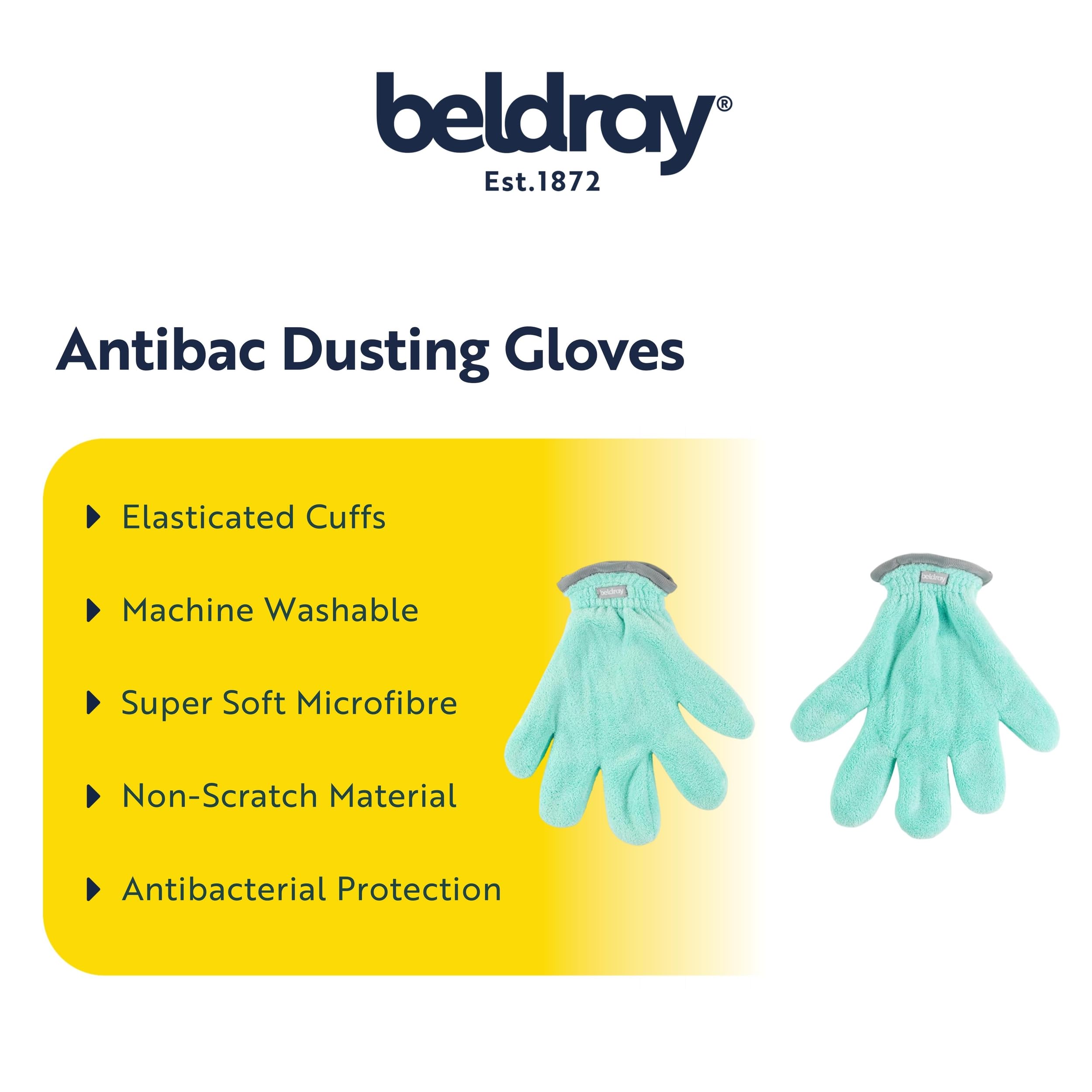 Beldray Antibac Dusting Gloves Set – Pack of 2 Microfibre Cleaning Mitts, Green, One Size