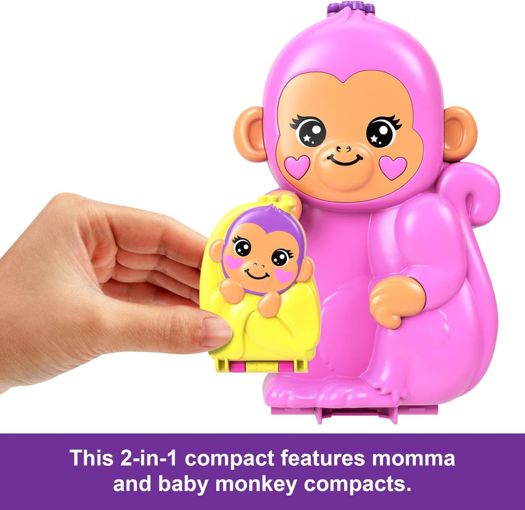 Polly Pocket Momma Monkey & Baby Playset - 2-in-1 Jungle Adventure with 14 Pieces